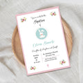 Girl Baptism Invitation – Pink Floral Bunny Theme – Corjl Template – Printable Christening Card - Lovely Printable Party