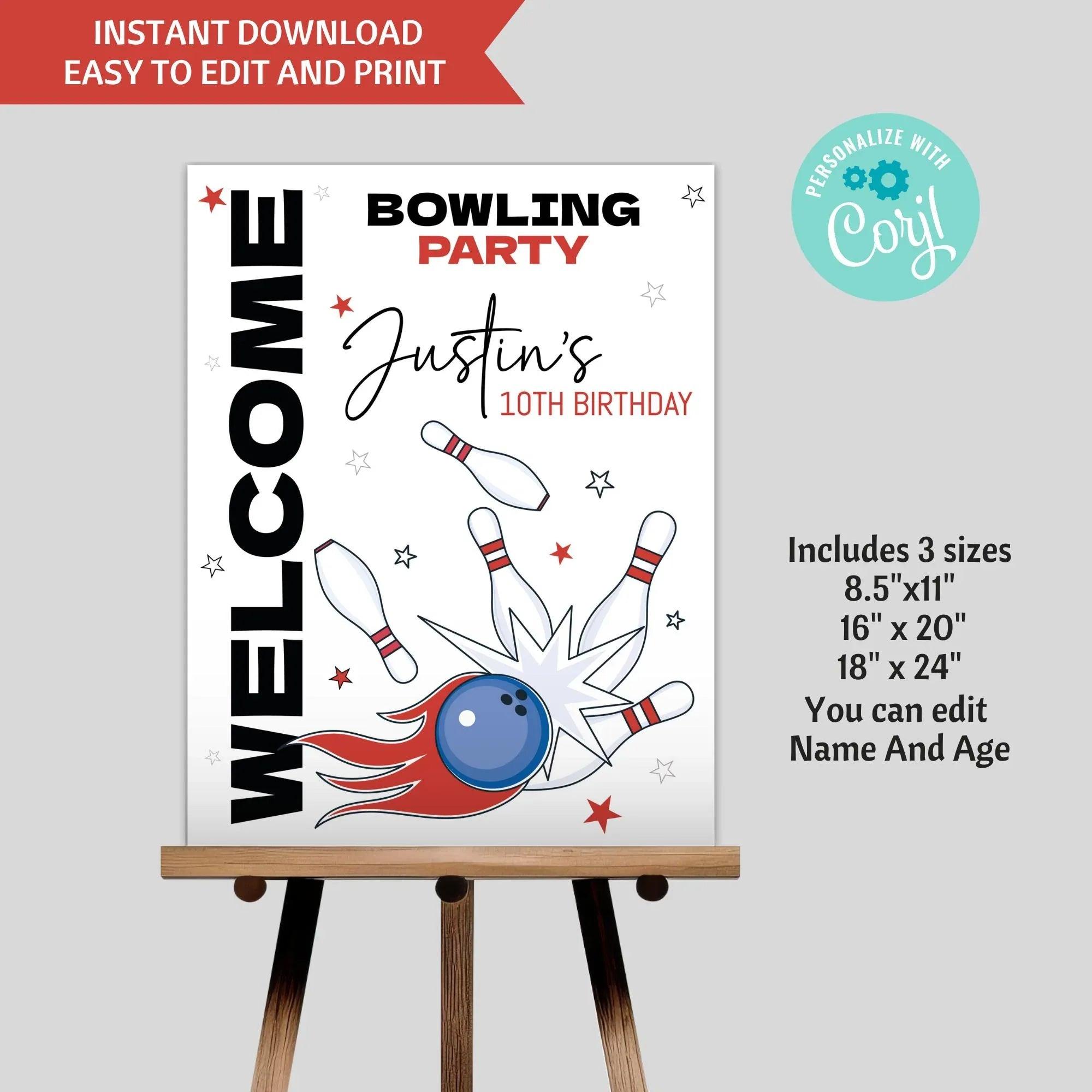 Bowling Party Decorations | Editable Bowling Birthday Package | Bowling Printable Party Supplies - Lovely Printable Party