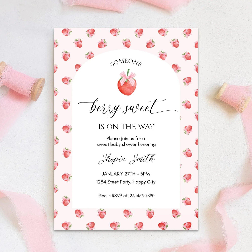Strawberry Baby Shower Invitation Template, Berry Sweet Baby on the Way Invite, Berry Sweet Invitation, Printable Invite, Shower Evite - Lovely Printable Party