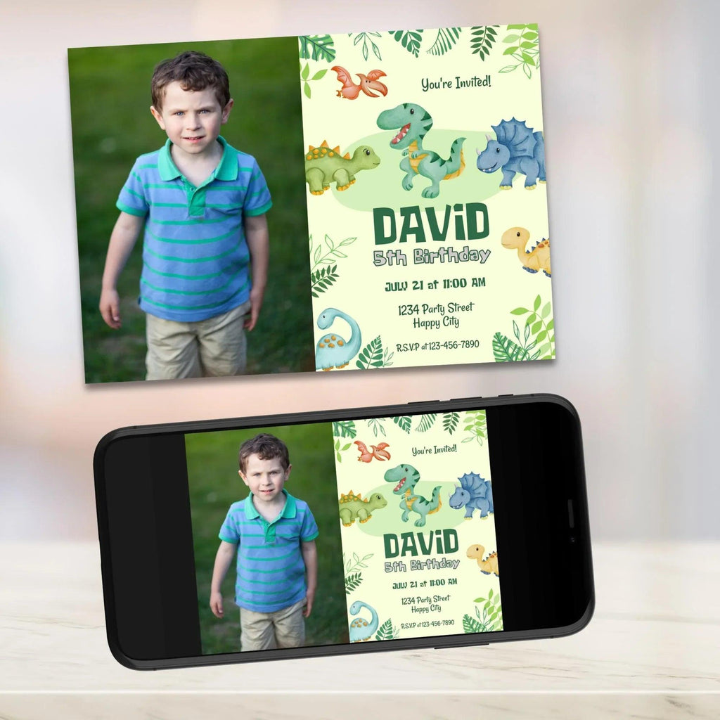 Editable Colorful Dinosaur Birthday Invitation Template, Dinosaur 2nd Birthday, Dino Invite, Birthday Boy Dino Party, Dinosaur photo Invite - Lovely Printable Party
