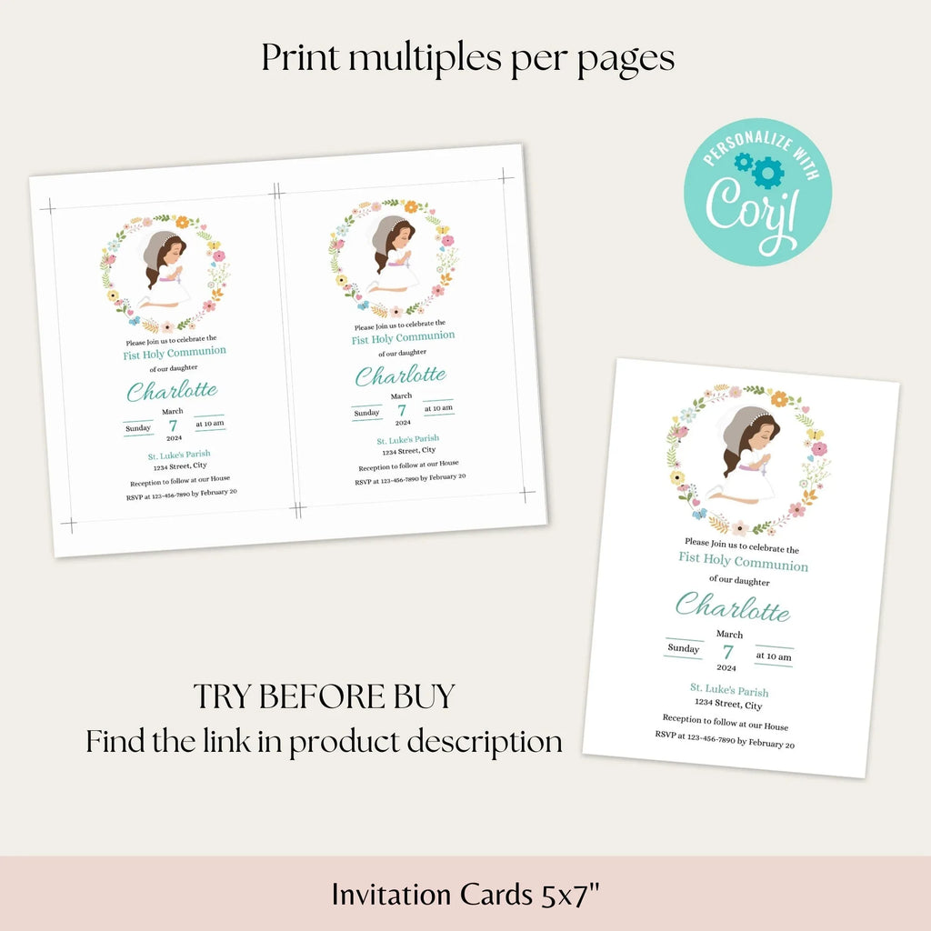 Flowers first communion Invitation - Lovely Party