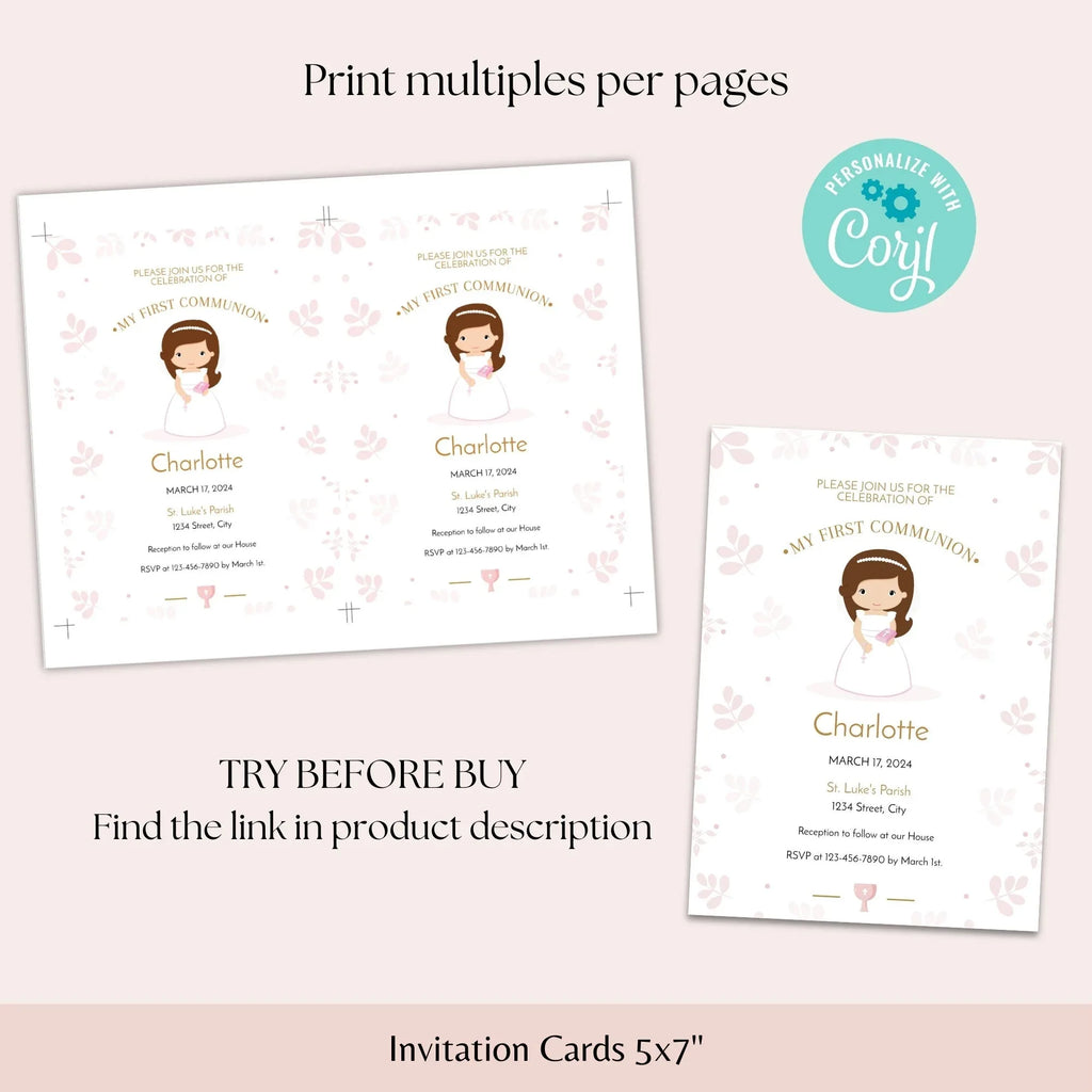 Pink Flowers Communion Invitation - Lovely Party