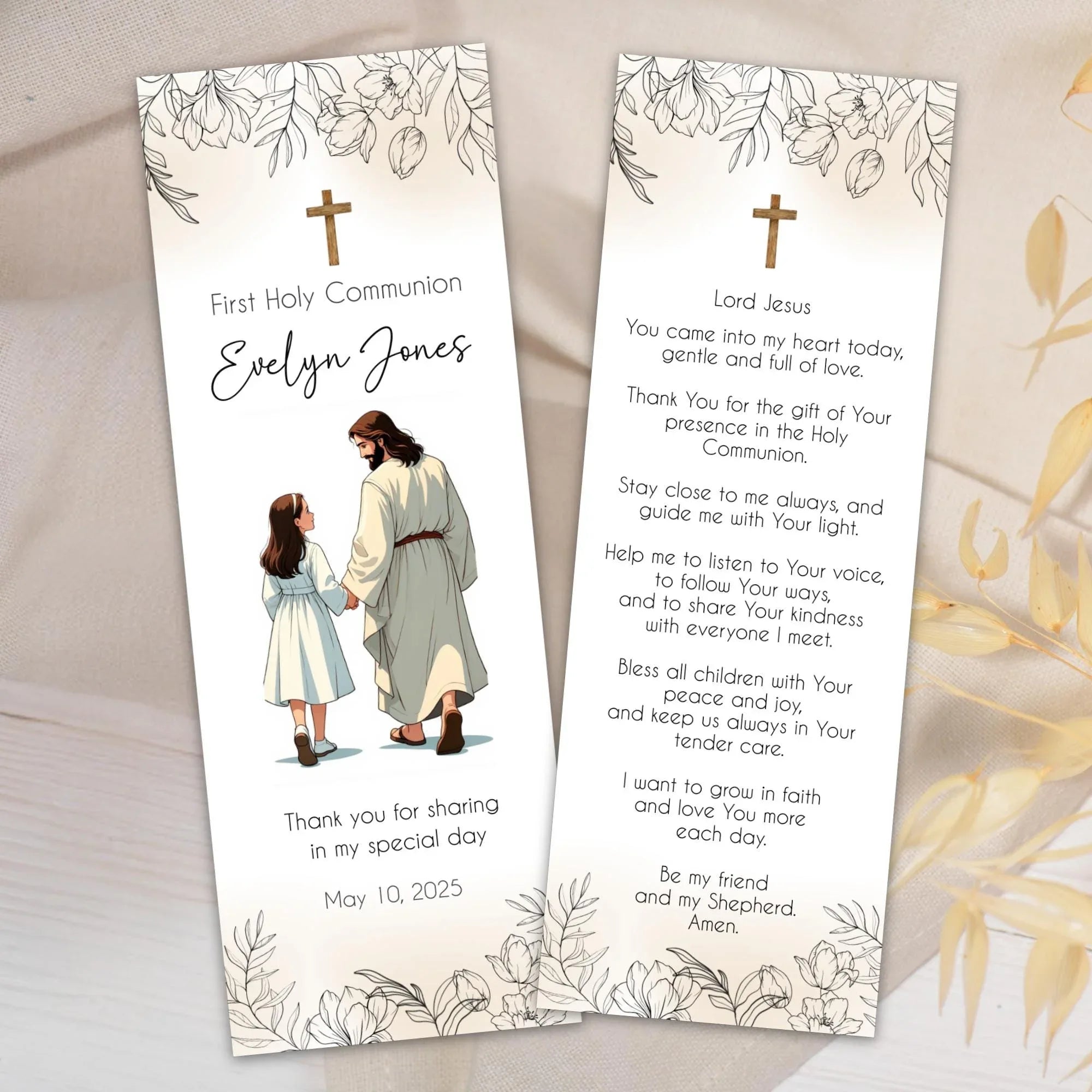 Jesus and girl First Communion Bookmark - Lovely Party
