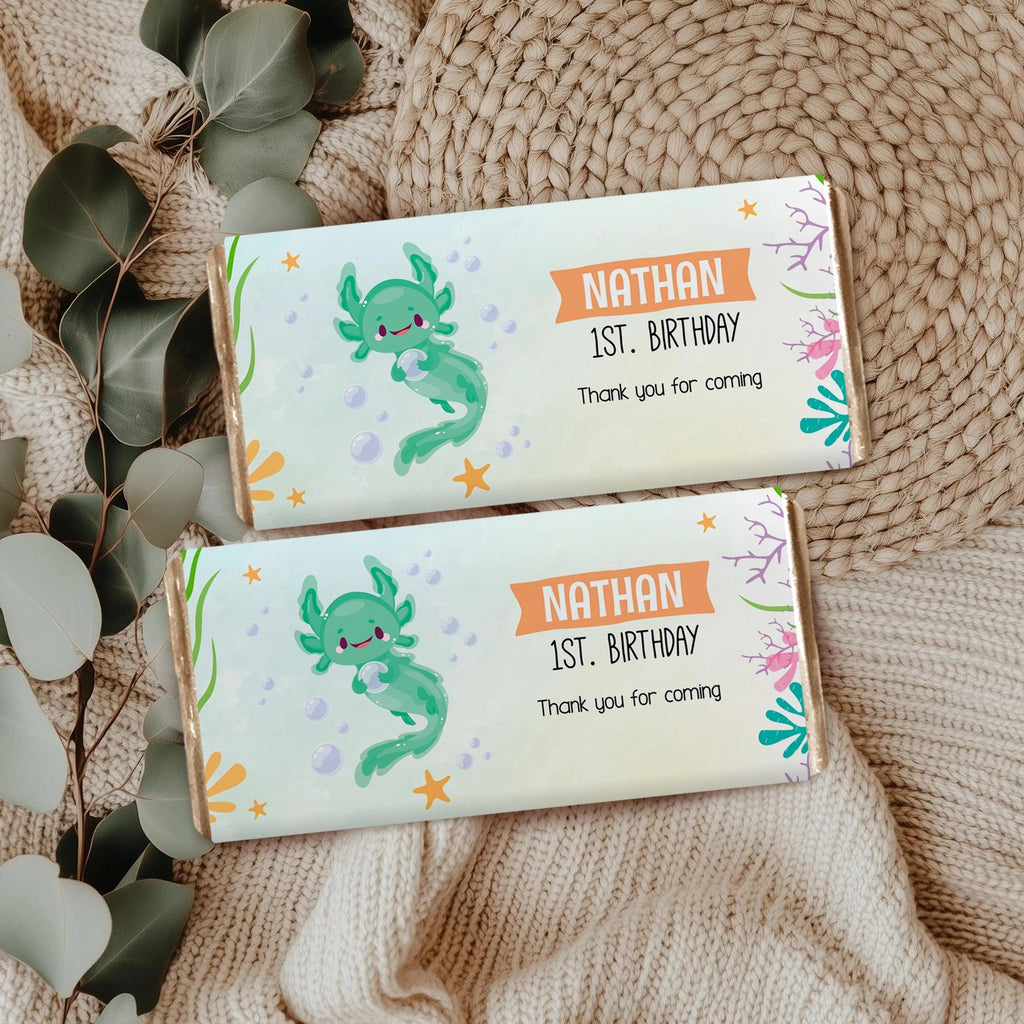 Editable Axolotl Birthday Chocolate Wrapper – Instant Download Digital Template - Lovely Printable Party