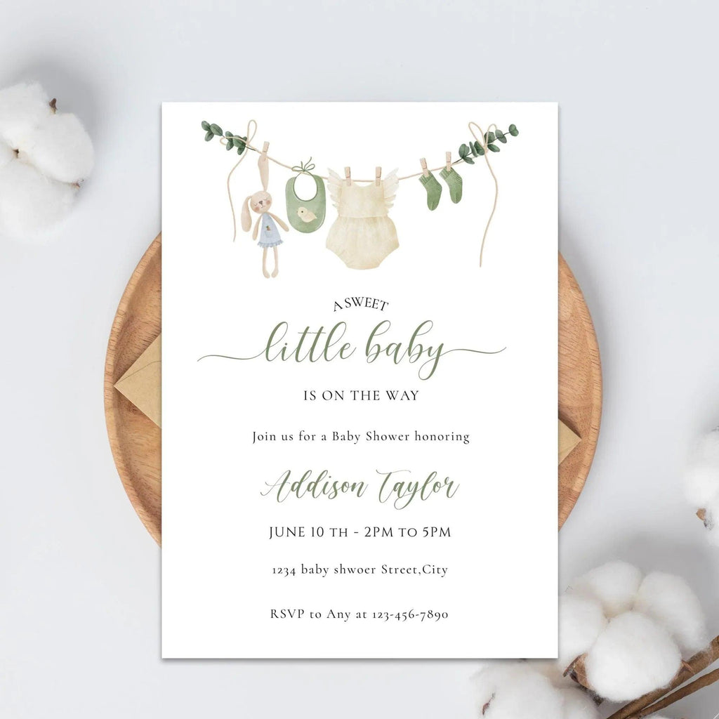 Gender Neutral Baby Shower Invitation, Baby Clothes Baby Shower Editable Template, Baby Shower Evite, Neutral Baby Shower Printable Invite - Lovely Printable Party