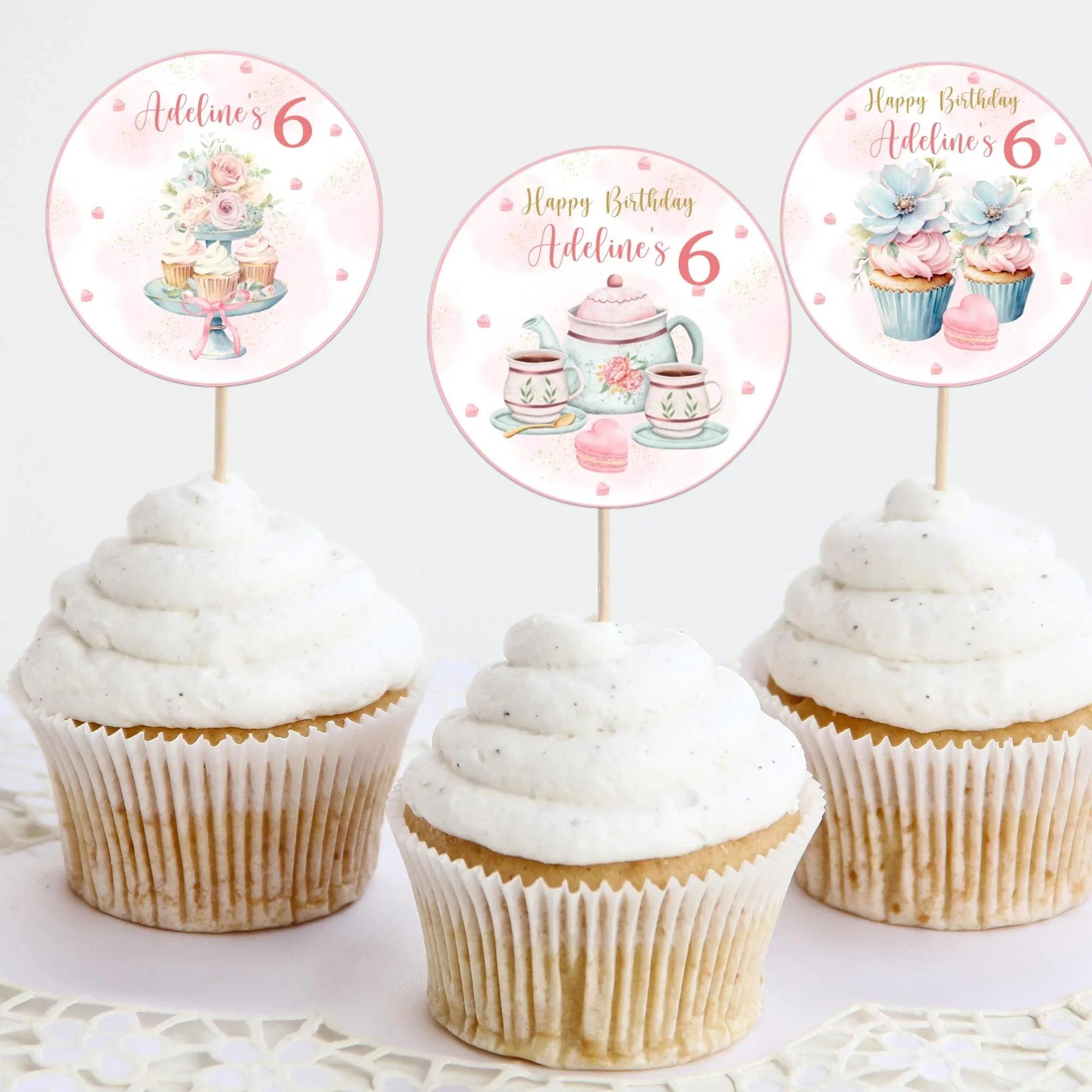 Tea Party Birthday Party Bundle, EDITABLE Pink and Gold Par-tea Invite, Whimsical Tea Party Decor, High Tea Floral, Instant Download - Lovely Printable Party