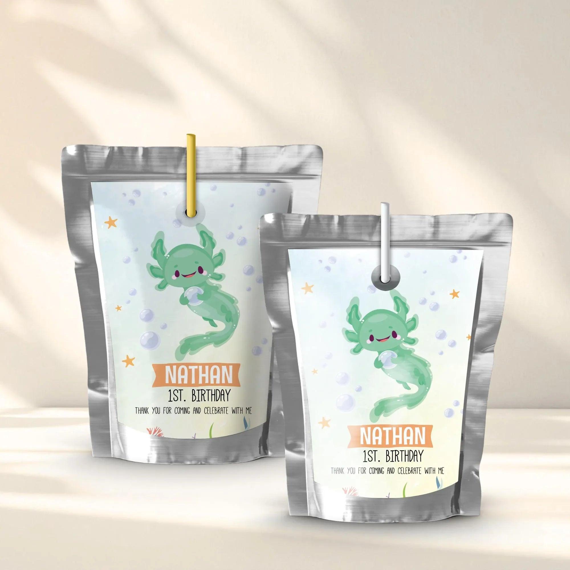 Axolotl Birthday Juice Pouch Labels | Editable Instant Download Corjl - Lovely Printable Party