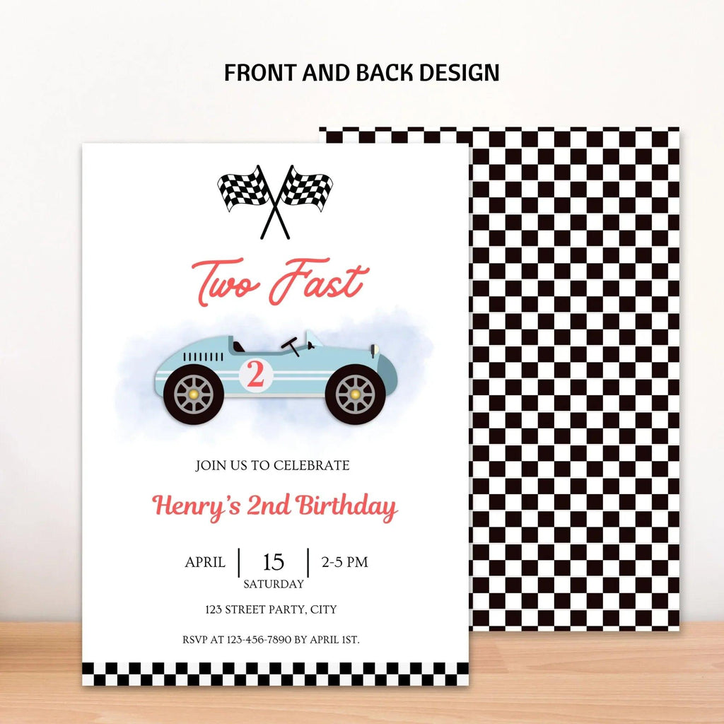 Editable Vintage Race 2nd Birthday Invitation – Retro Car Theme – Canva Template – Instant Download - Lovely Printable Party