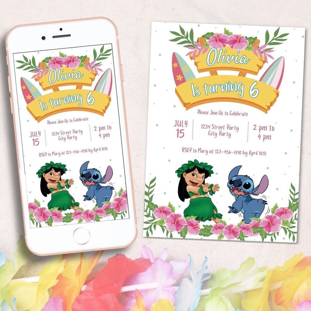 Lilo and Stitch Hawaiian Birthday Invitation - Instant Download Digital Template - Lovely Printable Party
