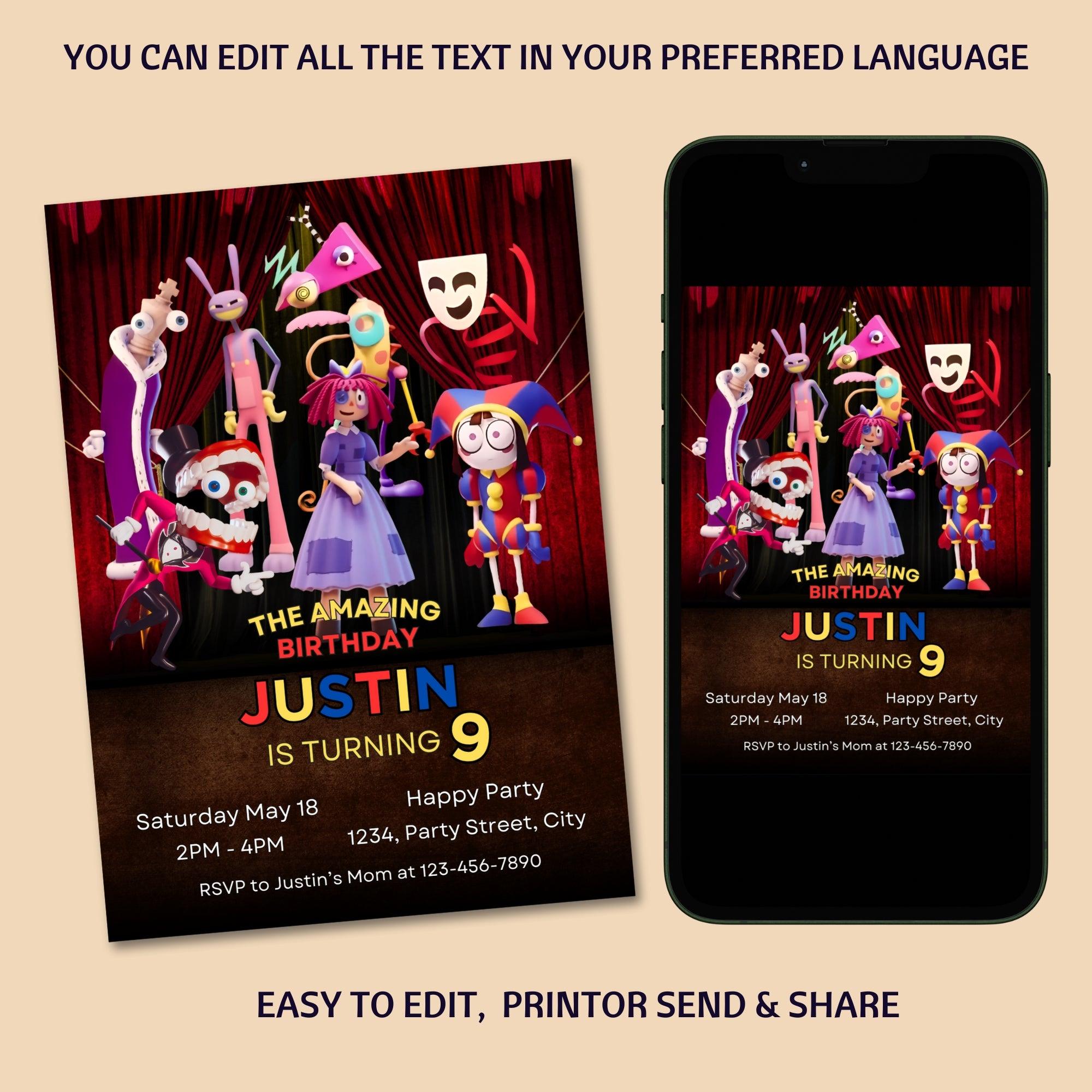 Amazing Digital Circus Editable Digital Invitation | Canva Template