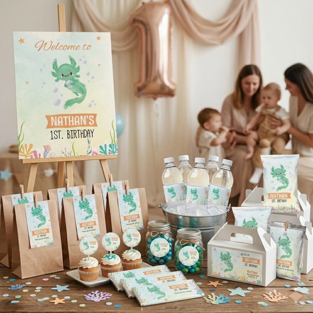 Axolotl Birthday Party Bundle Editable Instant Download