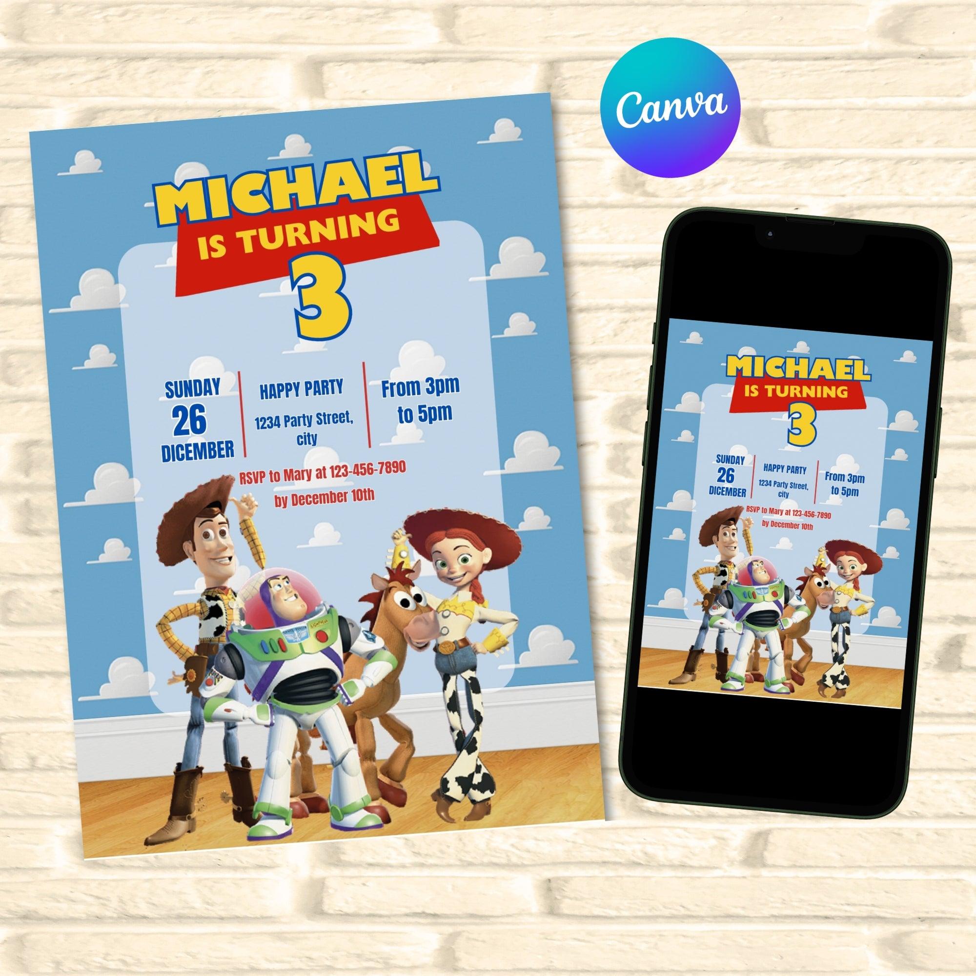 Toy Story Birthday Invitation Editable Template - Woody Buzz Party Invite Digital Download