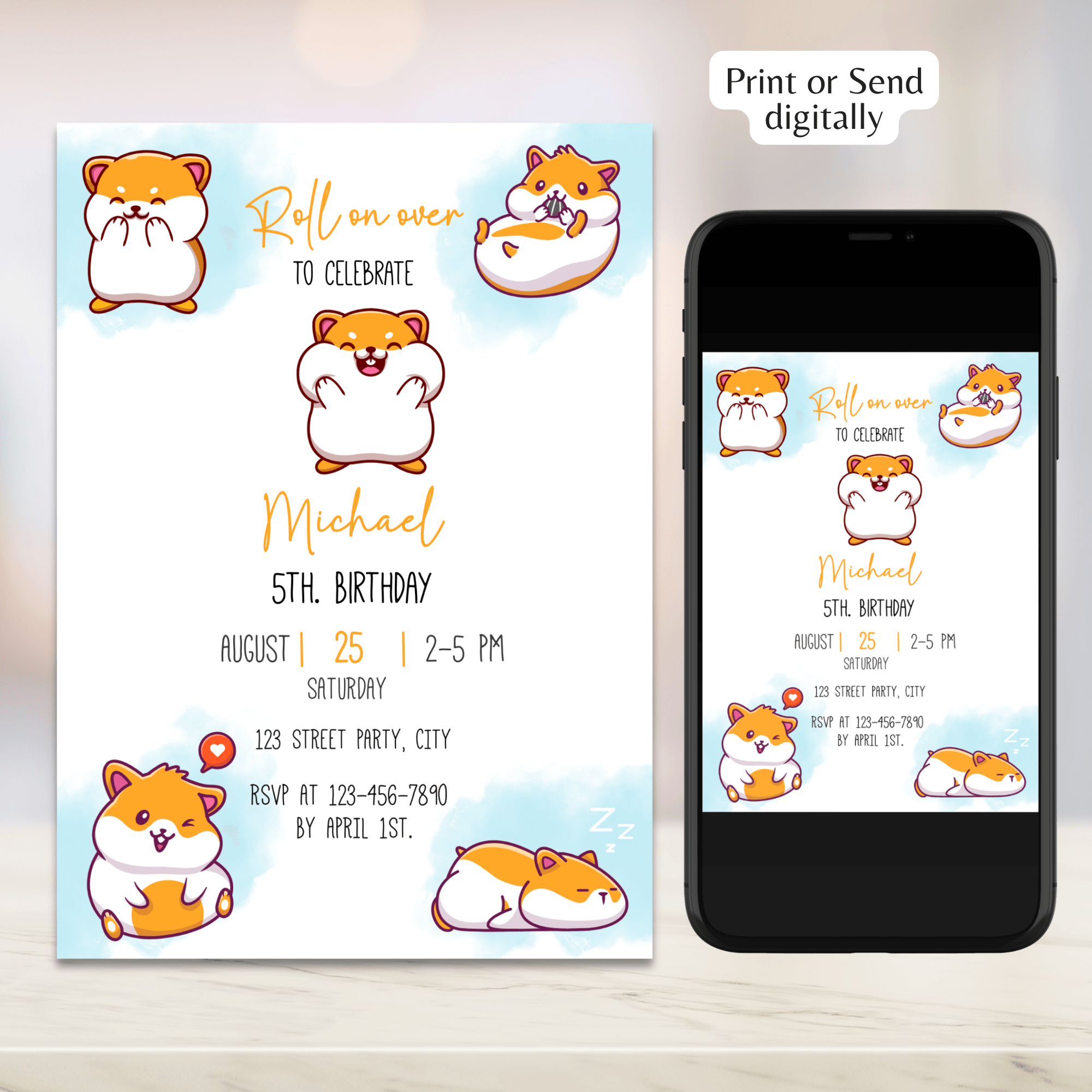 Hamster Birthday Invitation Template Instant Download