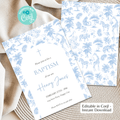 Boy Baptism Invitation | Safari Toile Blue Jungle | Editable Corjl Template | Instant Download