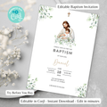 Jesus and Baby Baptism Invitation Instant download Digital Template