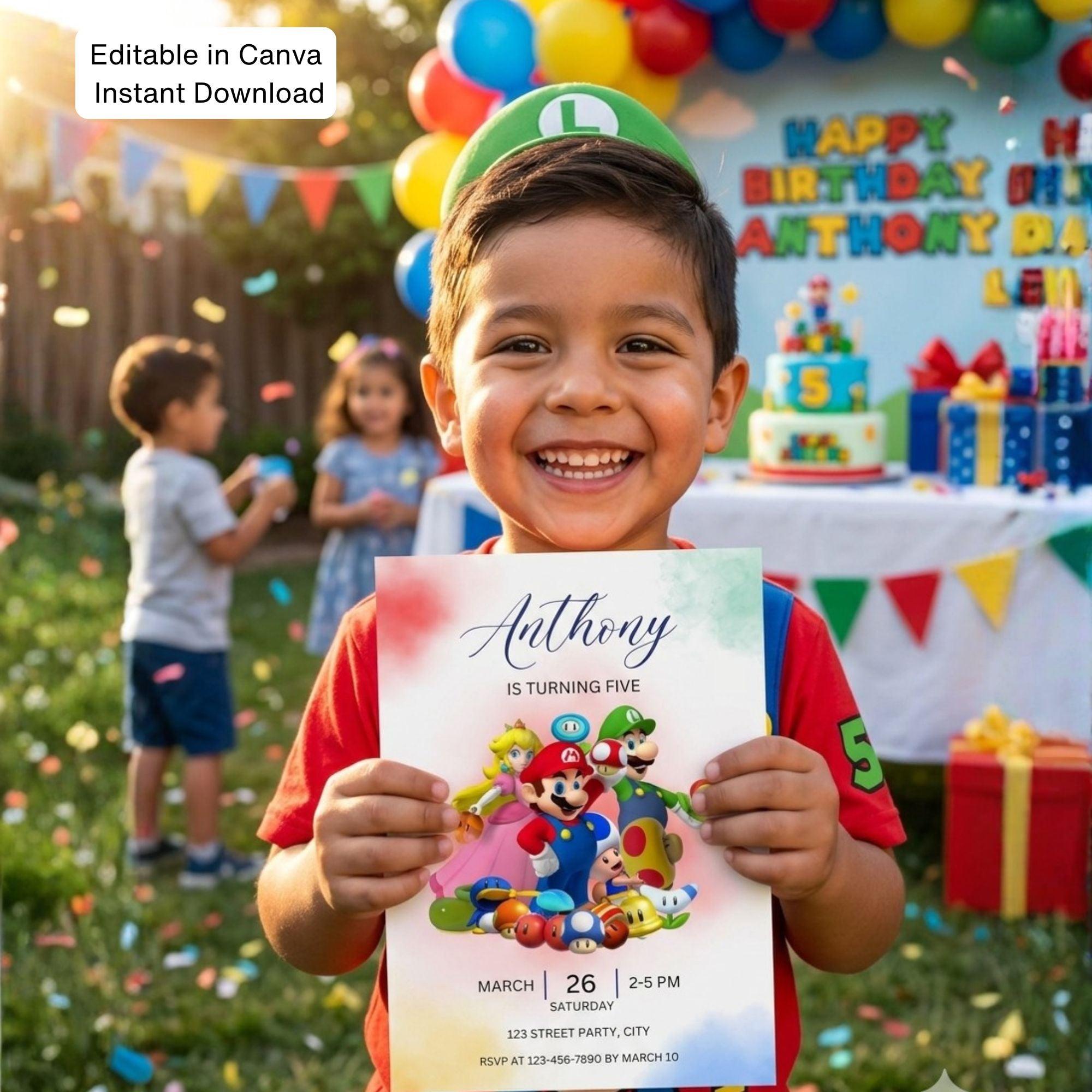 Super Mario Birthday Invitation | Mario Bros Party | Editable Canva Template | Instant Download
