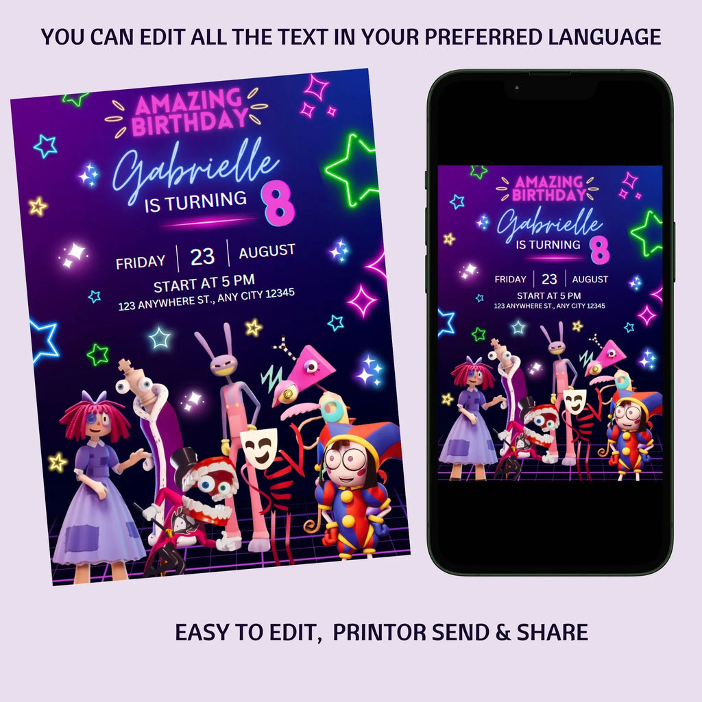 Amazing Digital Circus Neon Invitation - Lovely Party
