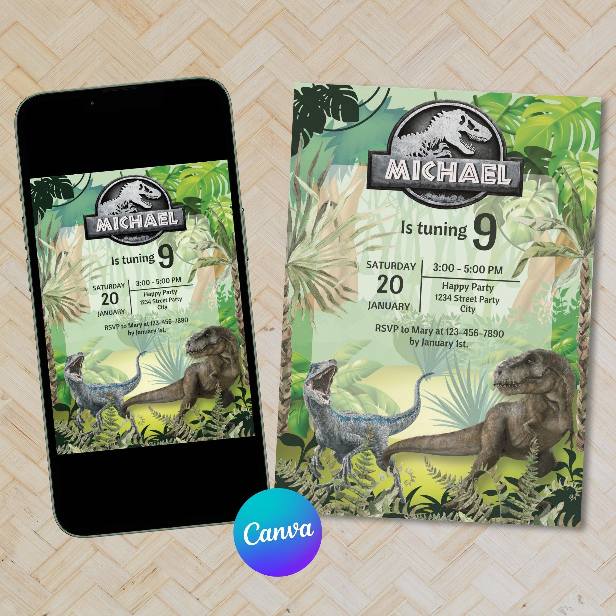 Jurassic Birthday Invitation Editable Template - Dinosaur Party Invite Digital Download