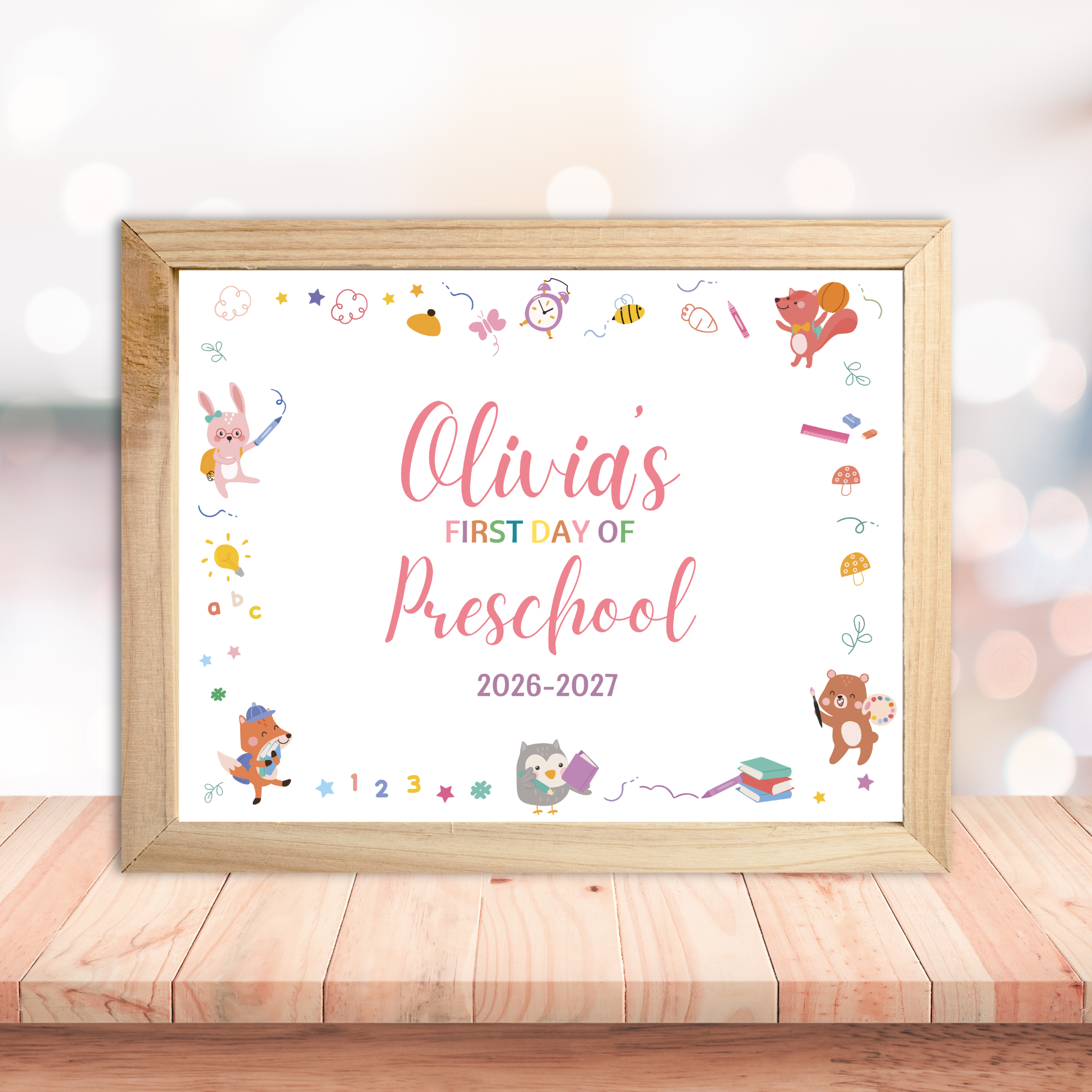 First Day of School Sign | Preschool Kindergarten Photo Prop | 3 Sizes | Editable Canva Template | Instant Download