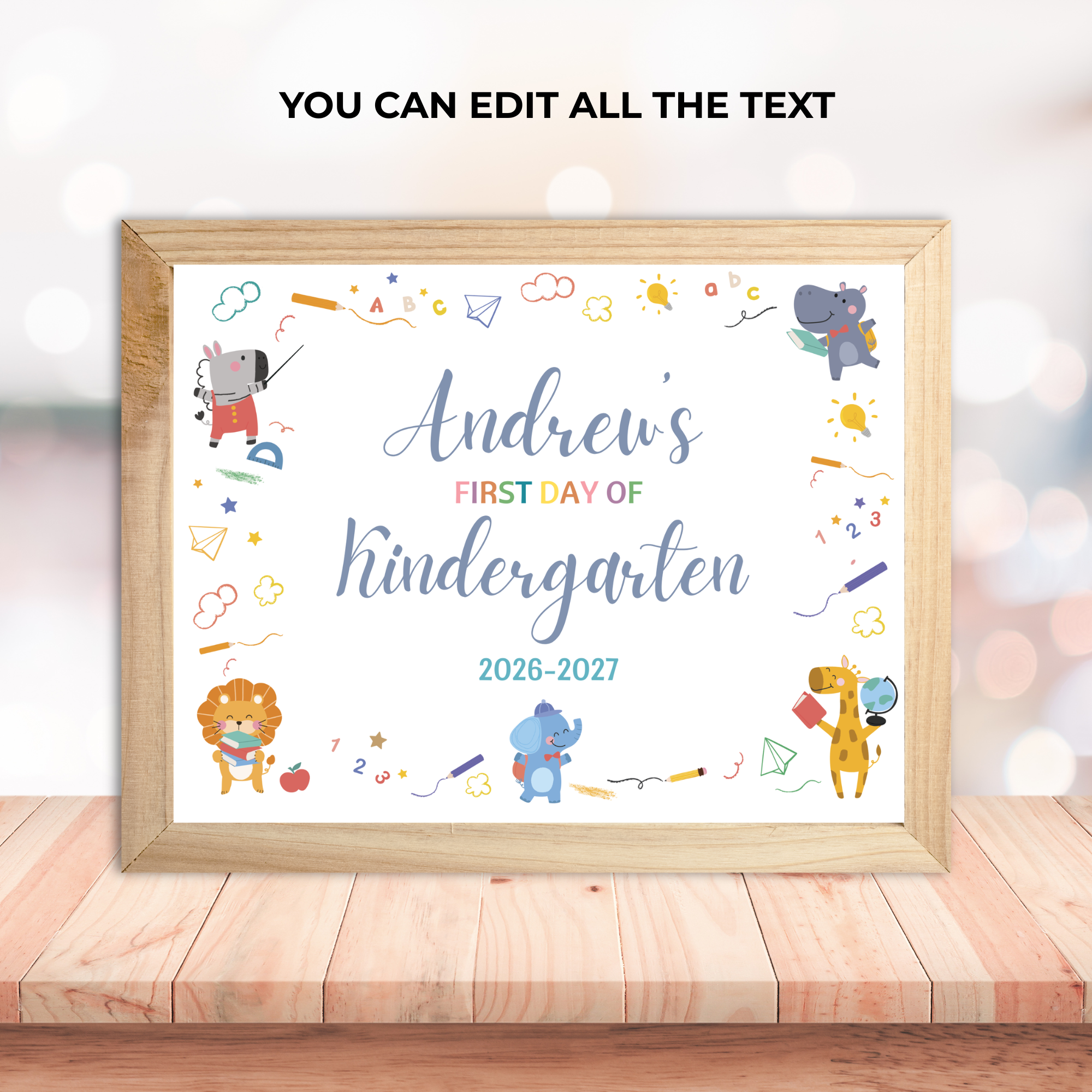 First Day of Preschool Sign | Cute Animals Back to School Photo Prop | 3 Sizes | Editable Canva Template | Instant Download
