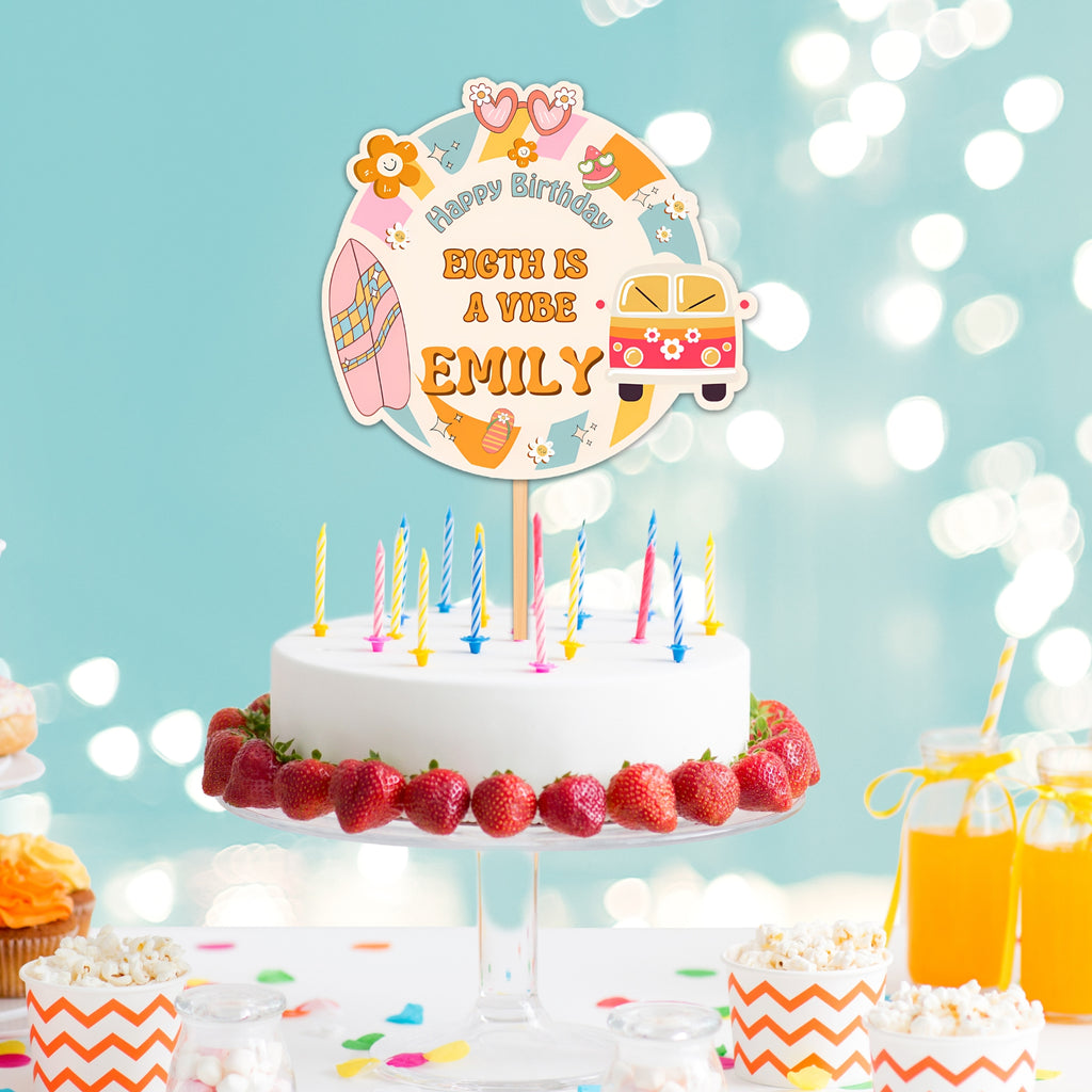 Eight is a Vibe Birthday Bundle | Groovy Girl Retro Party Kit | 15 Pieces | Editable Canva Template | Instant Download