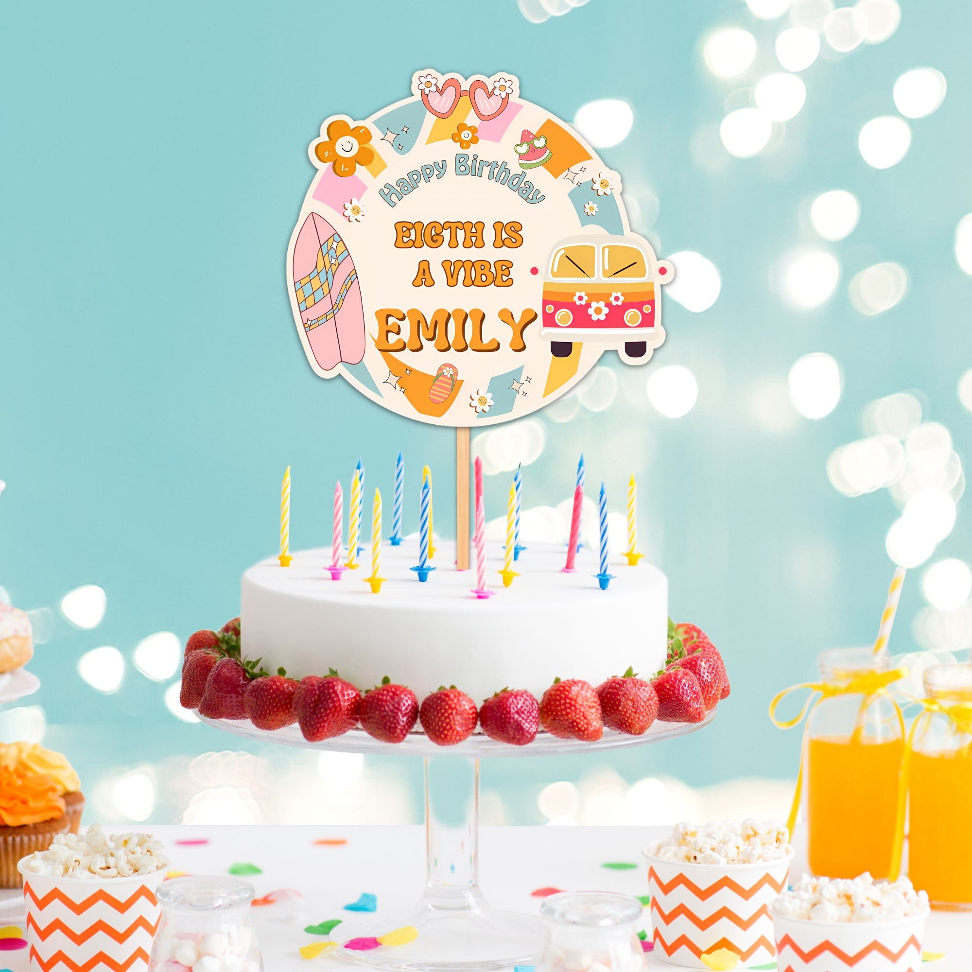 Eight is a Vibe Birthday Bundle | Groovy Girl Retro Party Kit | 15 Pieces | Editable Canva Template | Instant Download