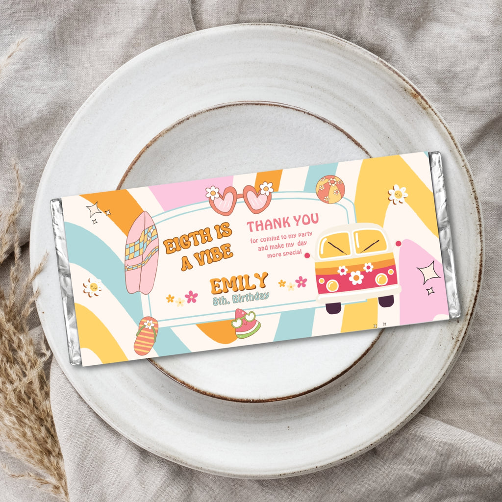 Eight is a Vibe Birthday Bundle | Groovy Girl Retro Party Kit | 15 Pieces | Editable Canva Template | Instant Download