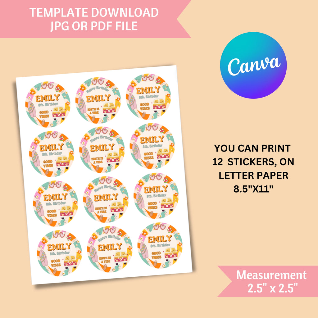 Eight is a Vibe Birthday Bundle | Groovy Girl Retro Party Kit | 15 Pieces | Editable Canva Template | Instant Download