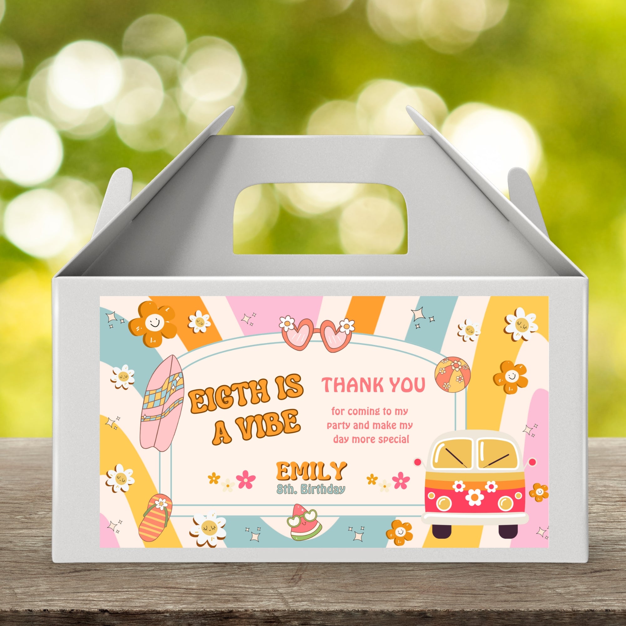 Eight is a Vibe Birthday Bundle | Groovy Girl Retro Party Kit | 15 Pieces | Editable Canva Template | Instant Download