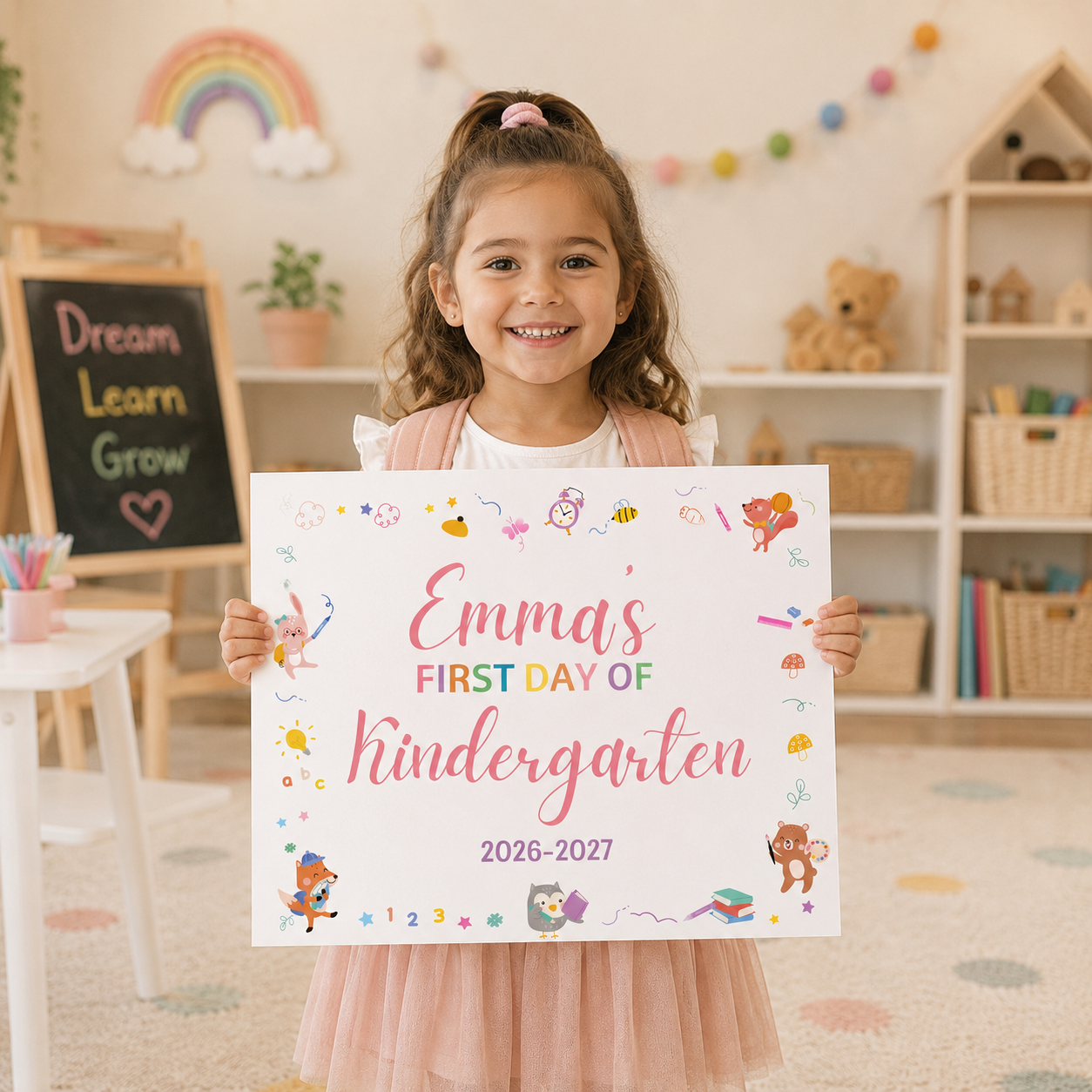 First Day of School Sign | Preschool Kindergarten Photo Prop | 3 Sizes | Editable Canva Template | Instant Download
