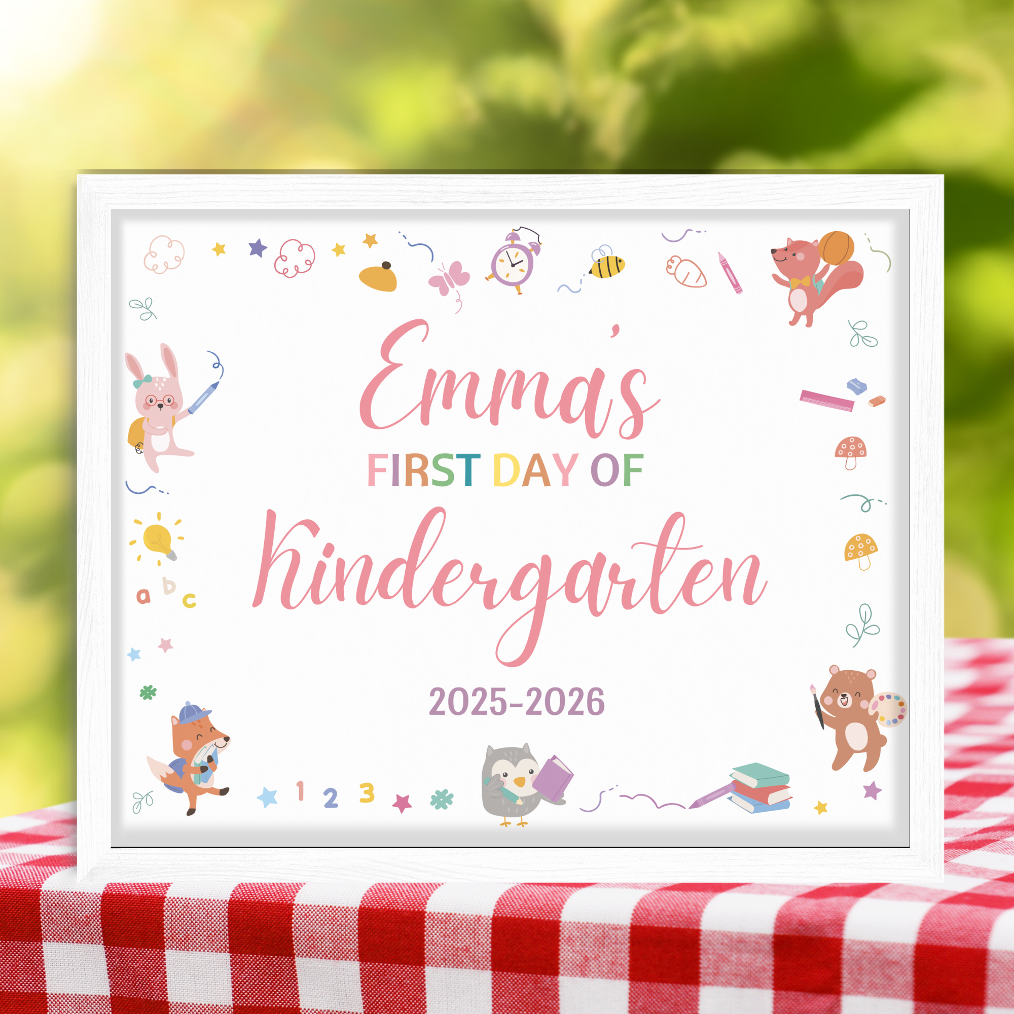 First Day of School Sign | Preschool Kindergarten Photo Prop | 3 Sizes | Editable Canva Template | Instant Download