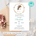 Plantilla editable para invitación de Primera Comunión de niña - Diseño floral