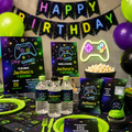 Neon Game Birthday Party Bundle | Gamer Party Kit | 4 Pieces | Editable Corjl Template | Instant Download