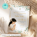 Elegant First Communion Invitation Girl Digital Template Instant Download