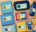 Groovy School Name Labels | Kids Colorful Supply Stickers | Editable Corjl Template | Instant Download