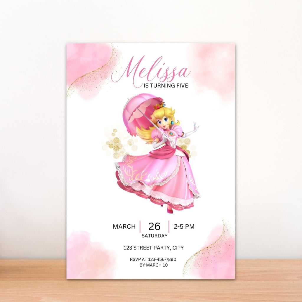 Princess Peach Birthday Invitation Editable Template - Nintendo Princess Party Invite Digital Download