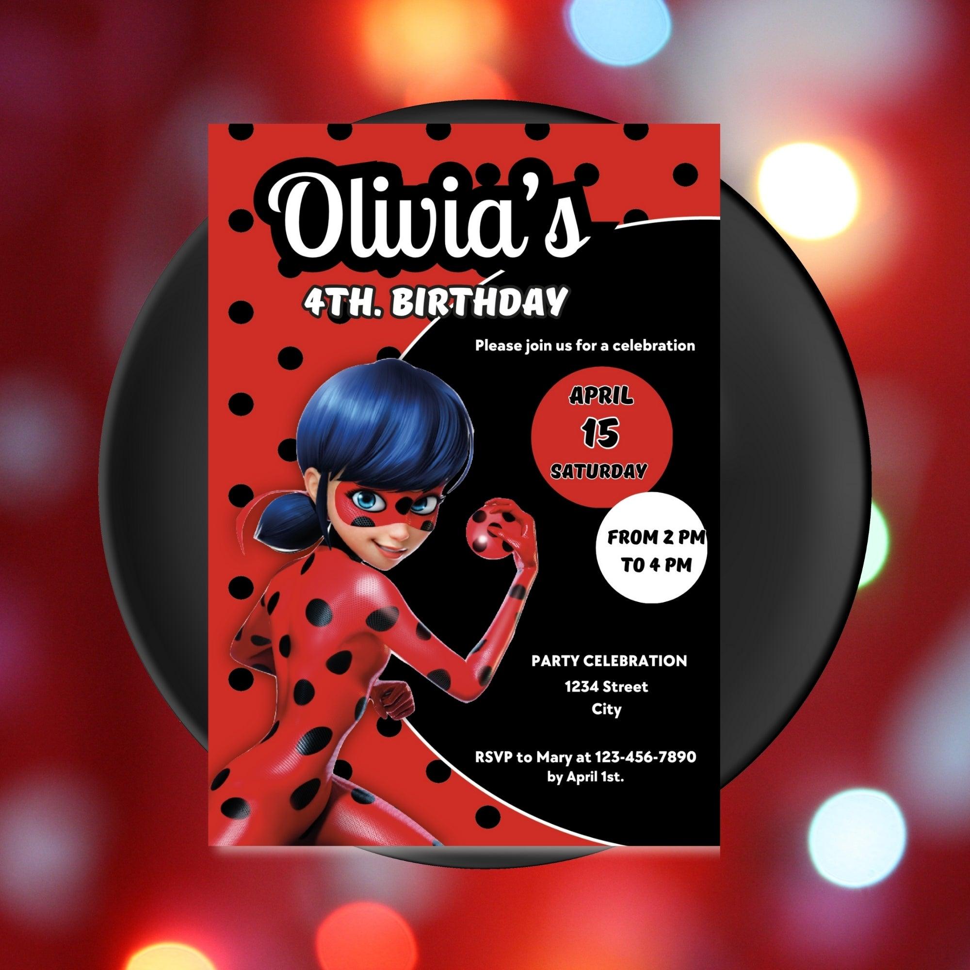 Miraculous Ladybug Birthday Invitation Editable Template - Ladybug Party Invite Digital Download