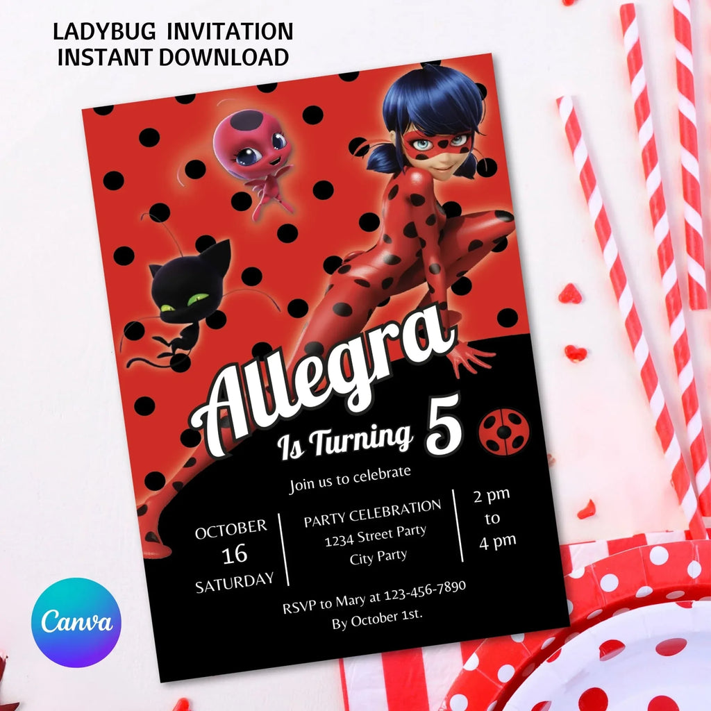 Editable Ladybug Birthday Invitation - Lovely Party
