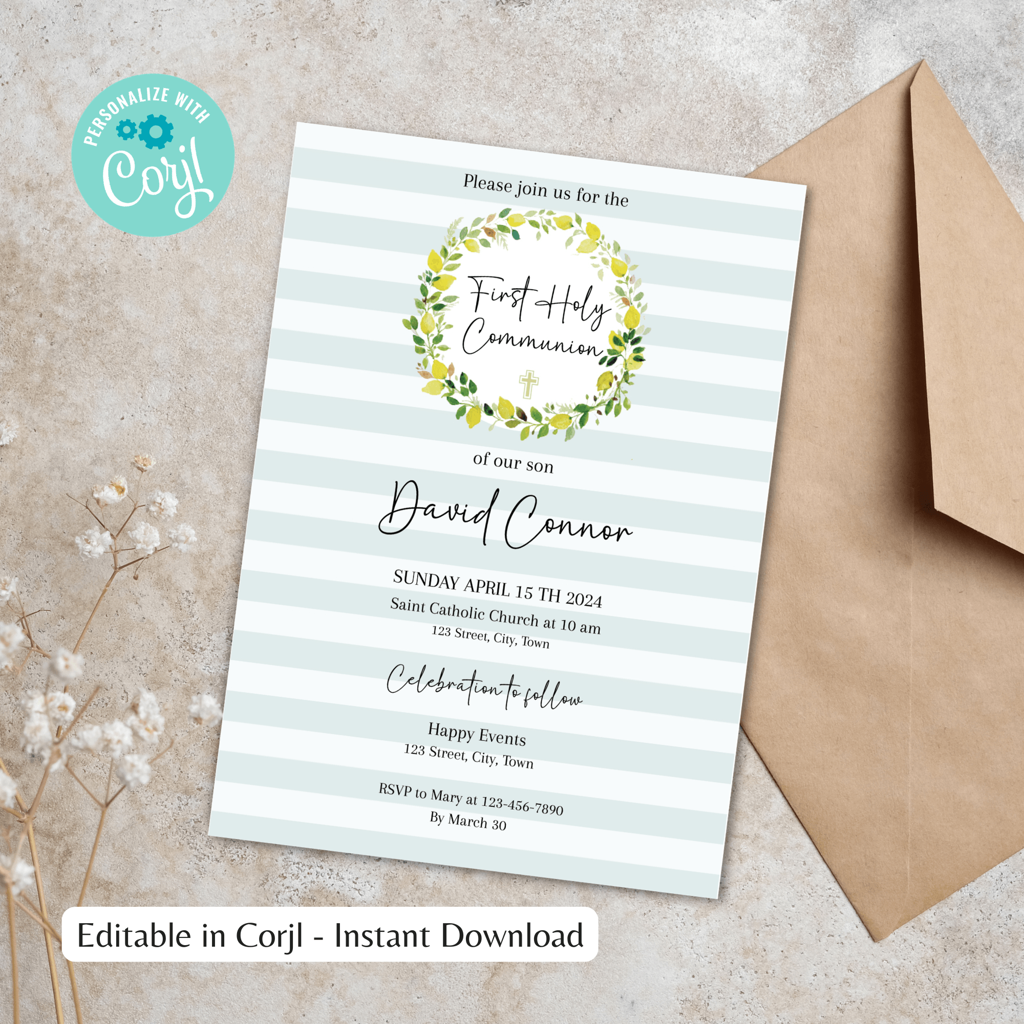First Holy Communion Invitation Template | Editable & Printable | Instant Download