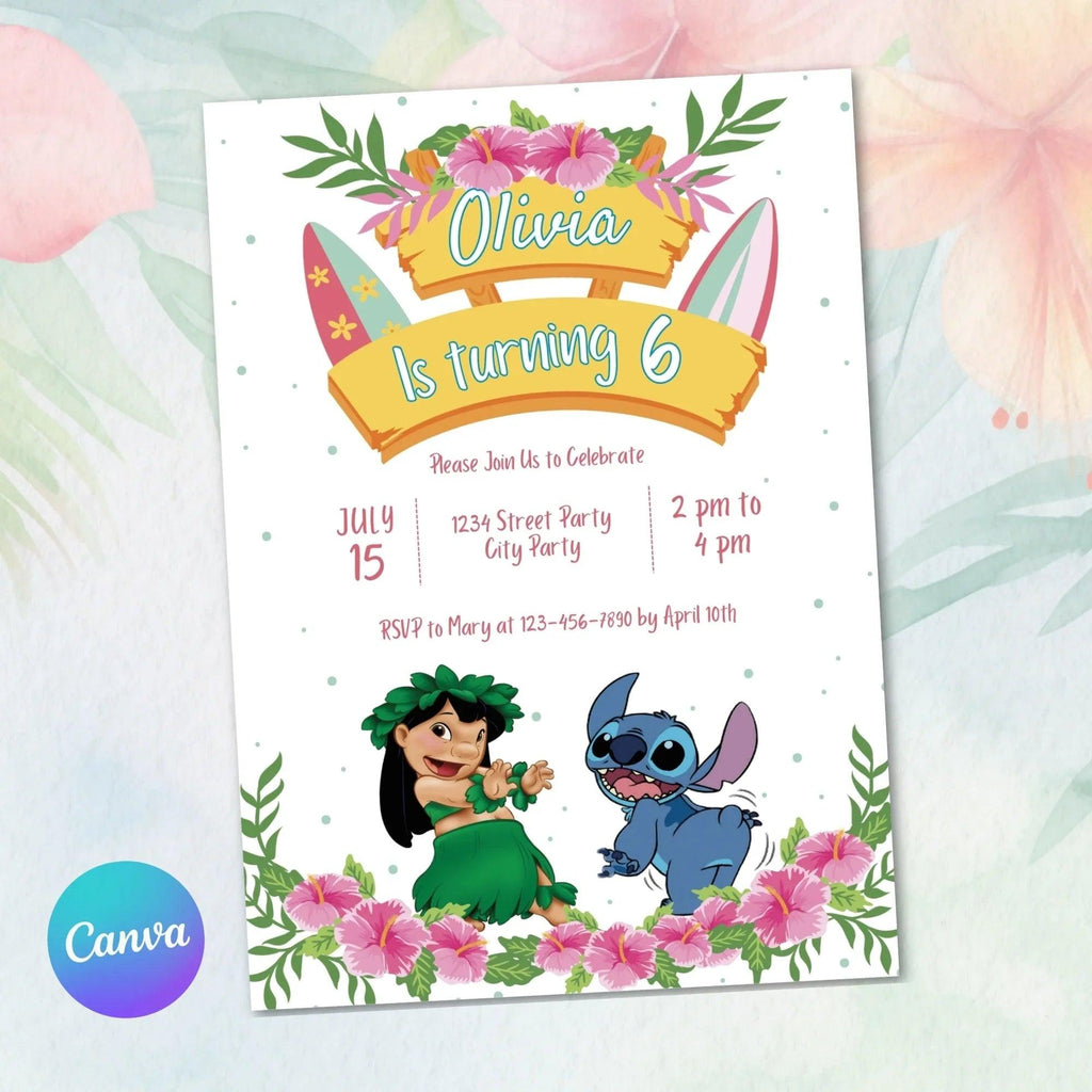 Lilo and Stitch Hawaiian Birthday Invitation - Instant Download Digital Template - Lovely Printable Party
