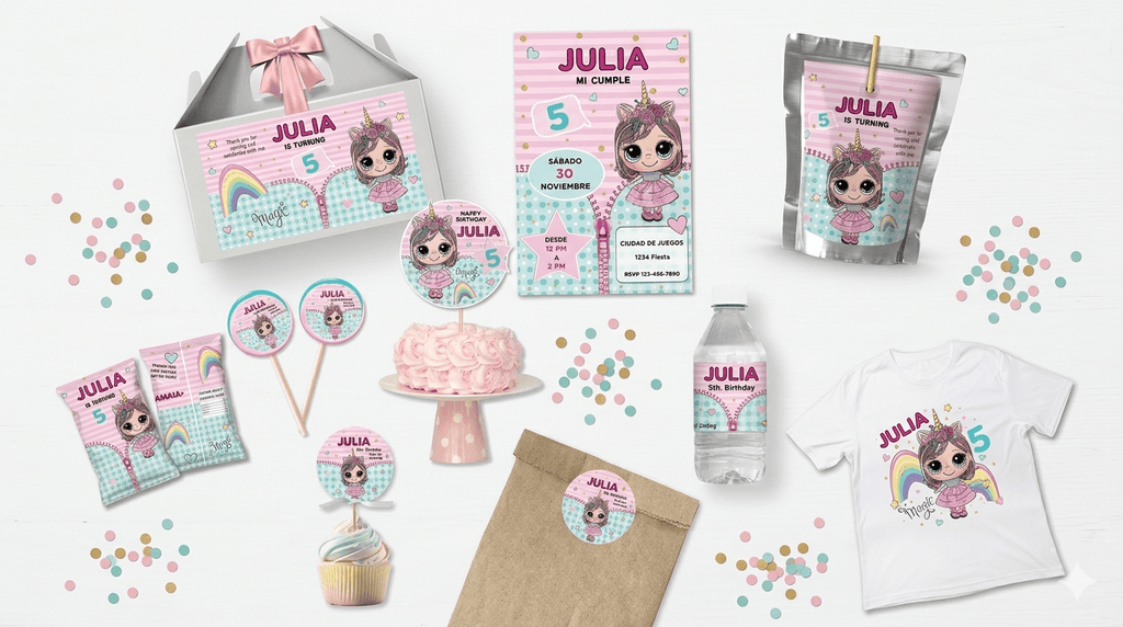 Doll Birthday Party Bundle Pack Instant Download Digital Template