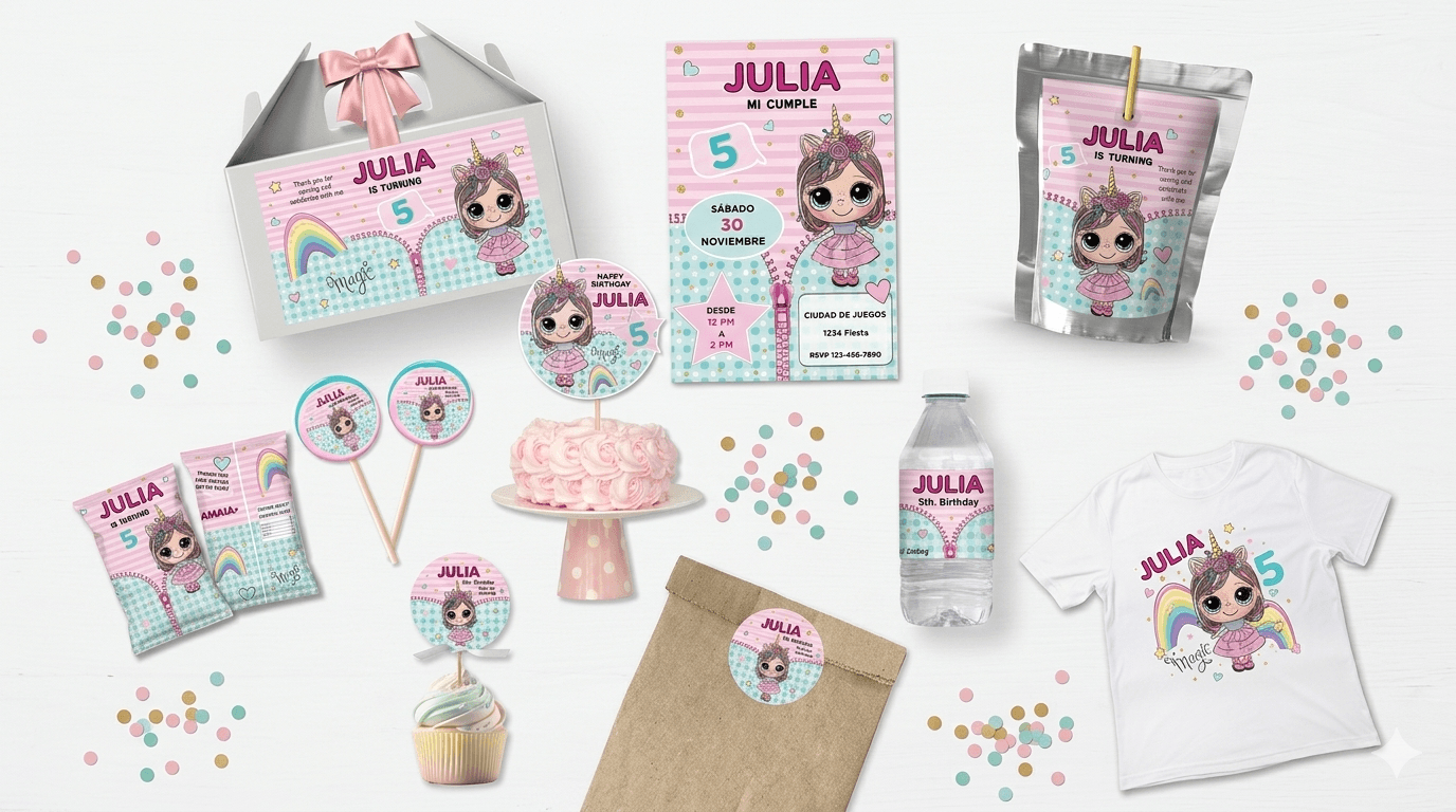 Doll Birthday Party Bundle Pack Instant Download Digital Template