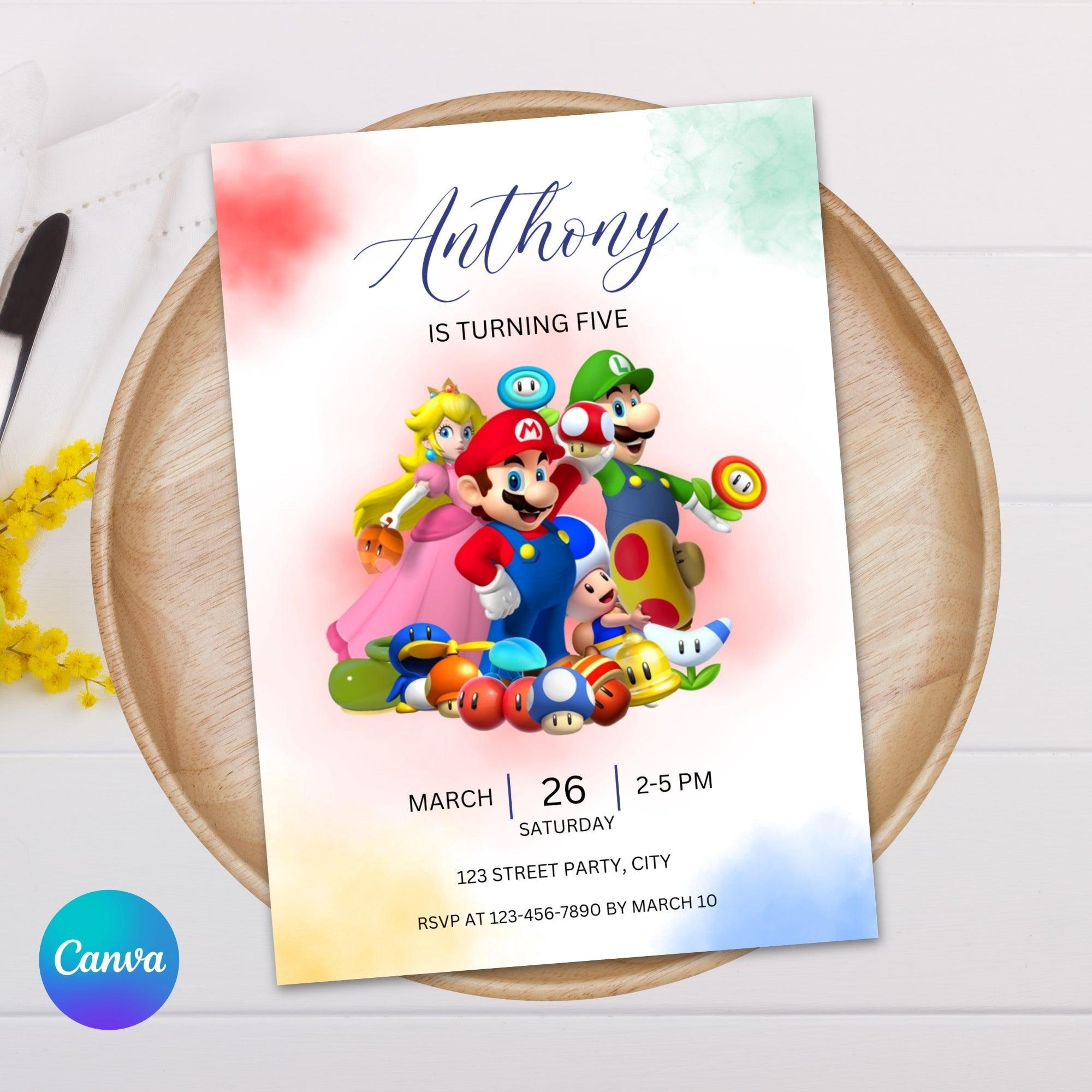 Super Mario Birthday Invitation | Mario Bros Party | Editable Canva Template | Instant Download
