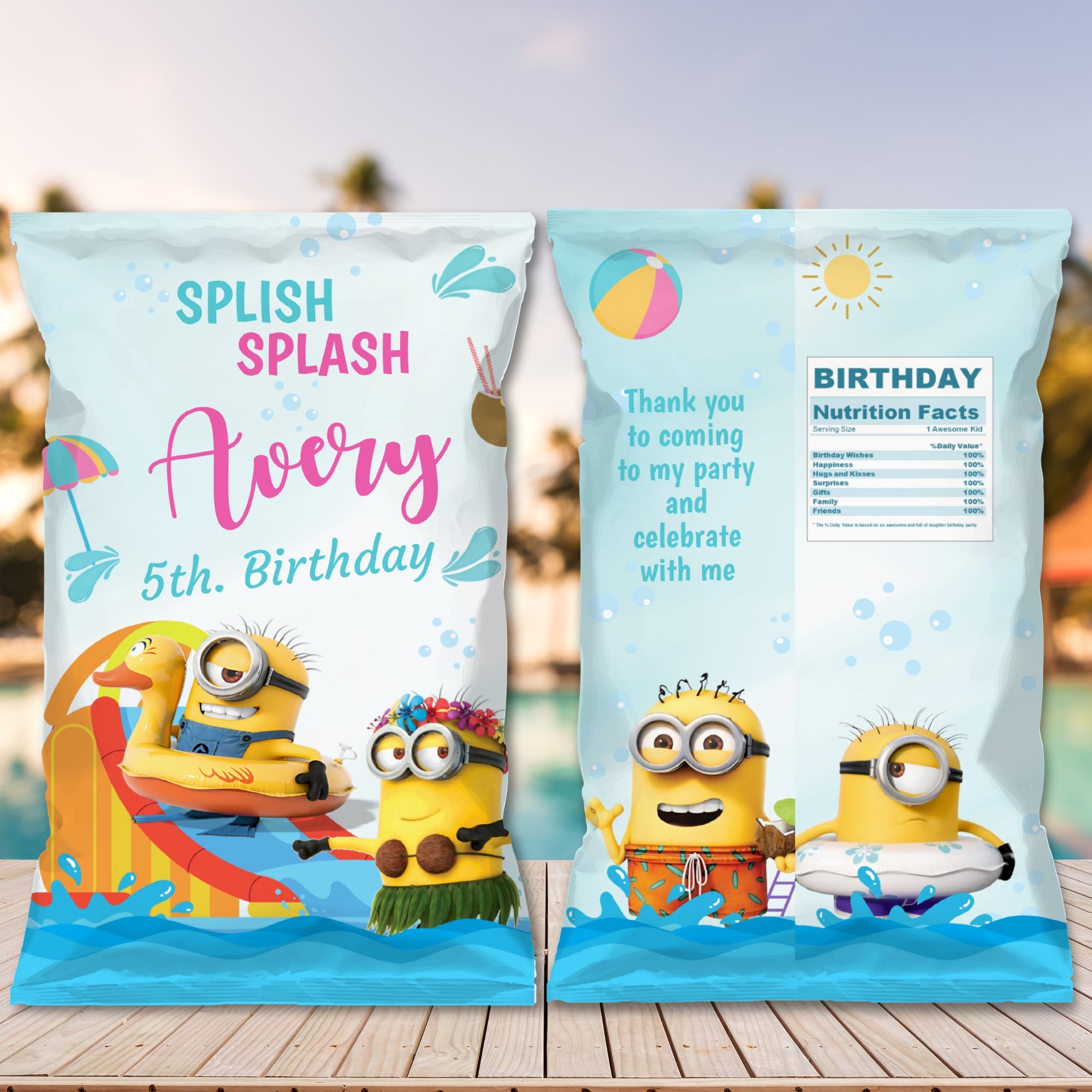 Minions Pool Party Editable Party Pack — Invitation, Welcome Sign, Water Bottle Label & Chip Bag | Splish Splash Birthday