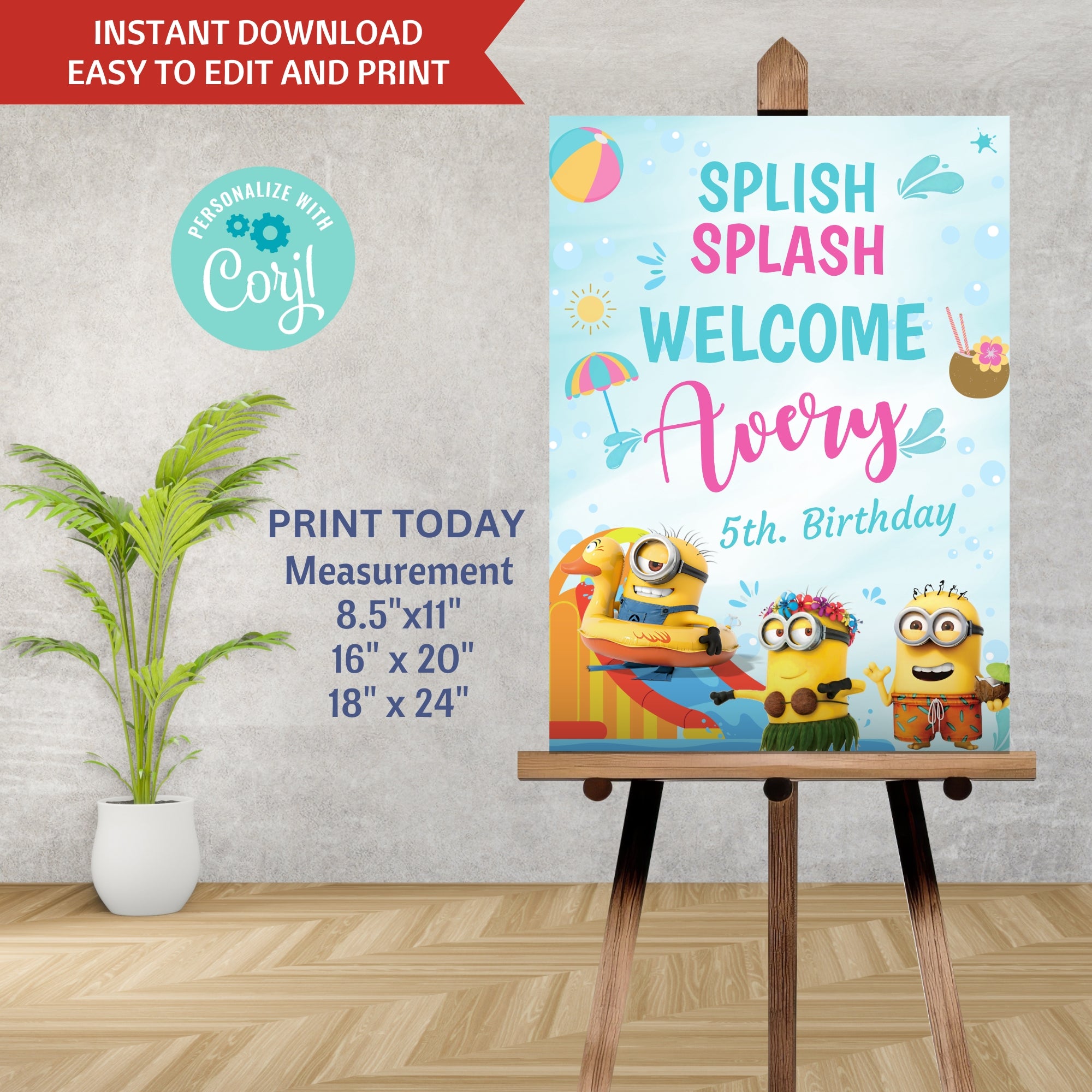 Minions Pool Party Editable Party Pack — Invitation, Welcome Sign, Water Bottle Label & Chip Bag | Splish Splash Birthday