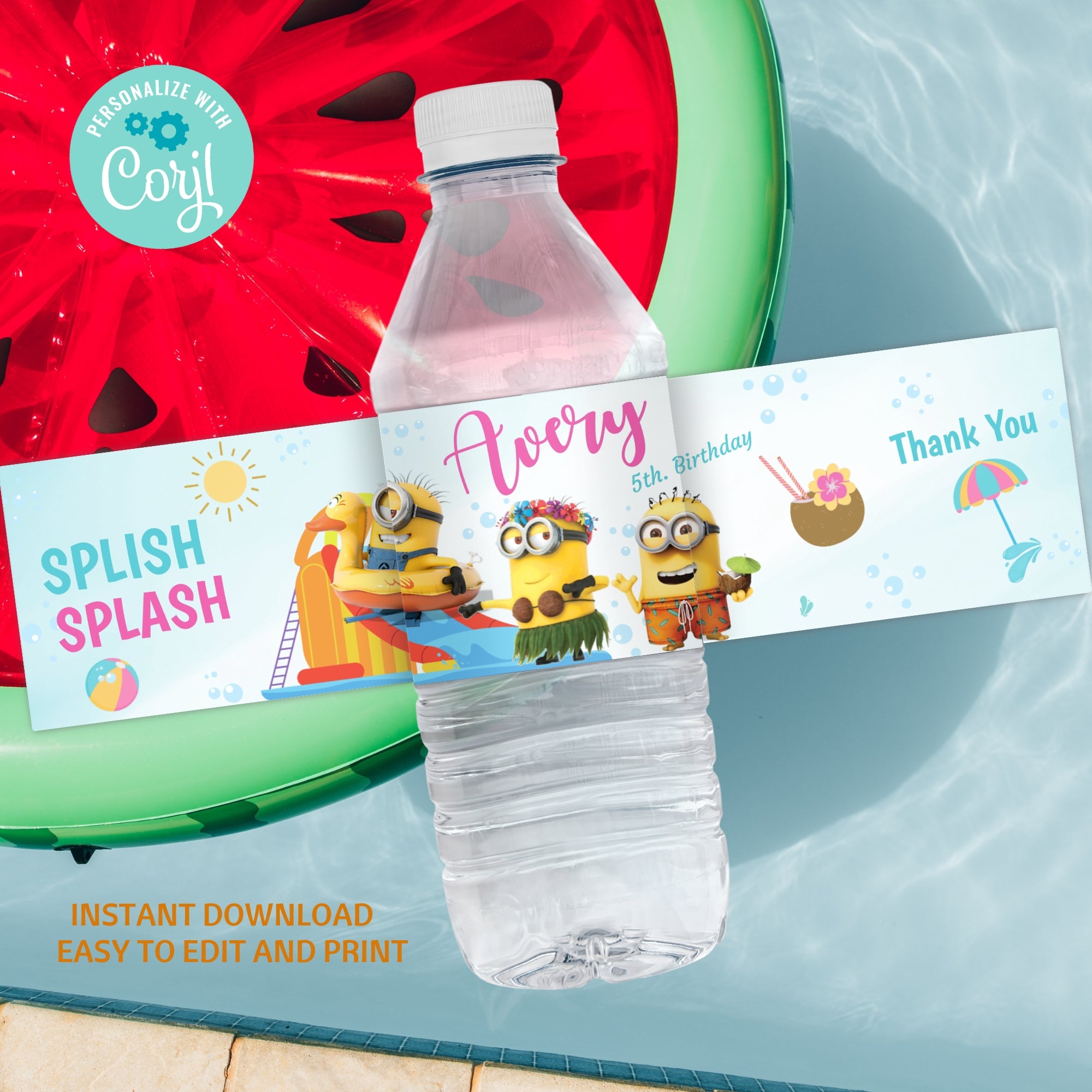 Minions water bottle label