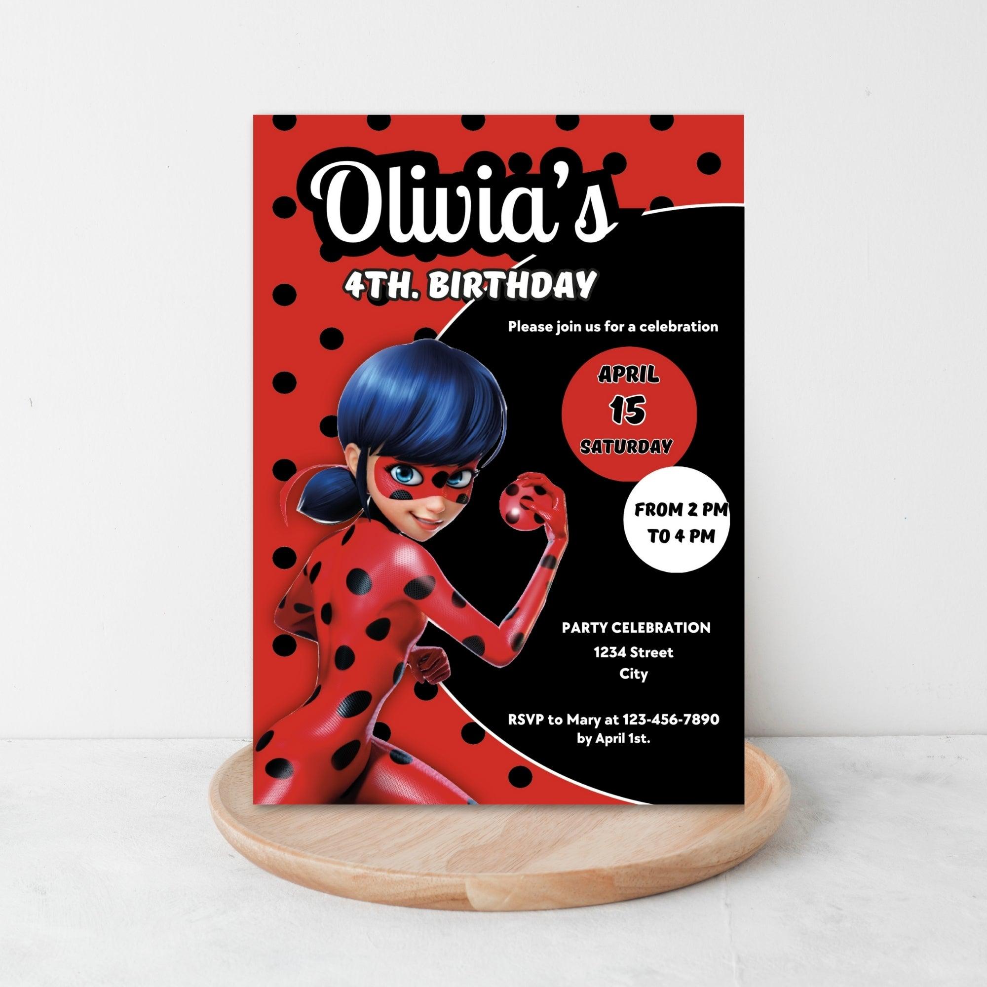 Miraculous Ladybug Birthday Invitation Editable Template - Ladybug Party Invite Digital Download