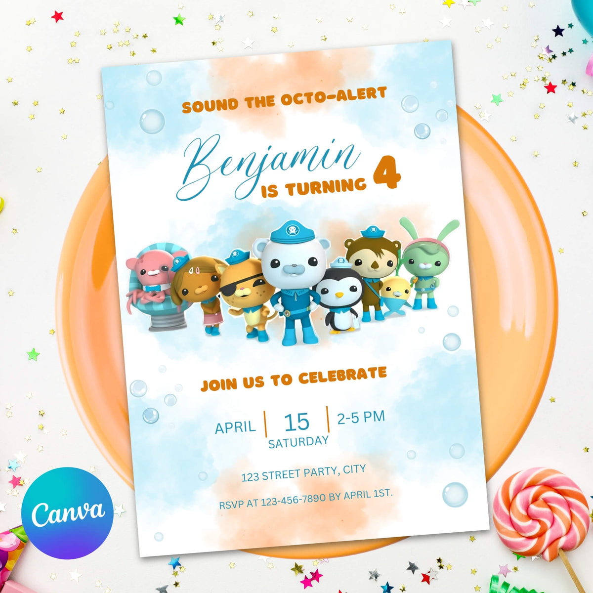 Octonauts Birthday Invitation | Watercolor Ocean Theme | Editable Canva Template | Instant Download