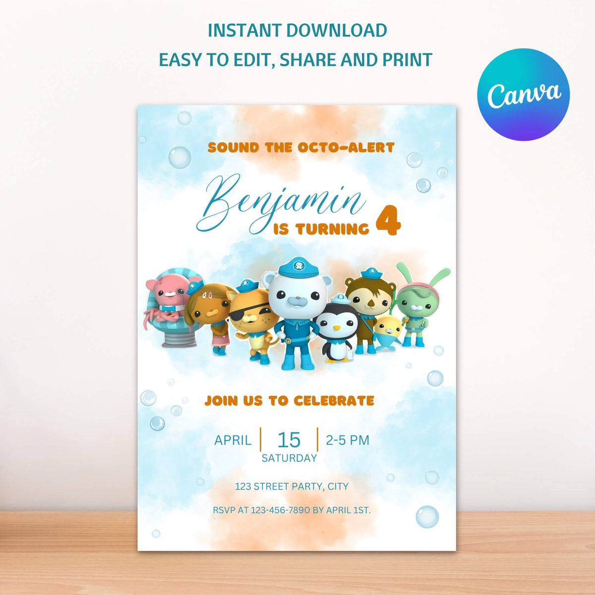 Octonauts Birthday Invitation | Watercolor Ocean Theme | Editable Canva Template | Instant Download