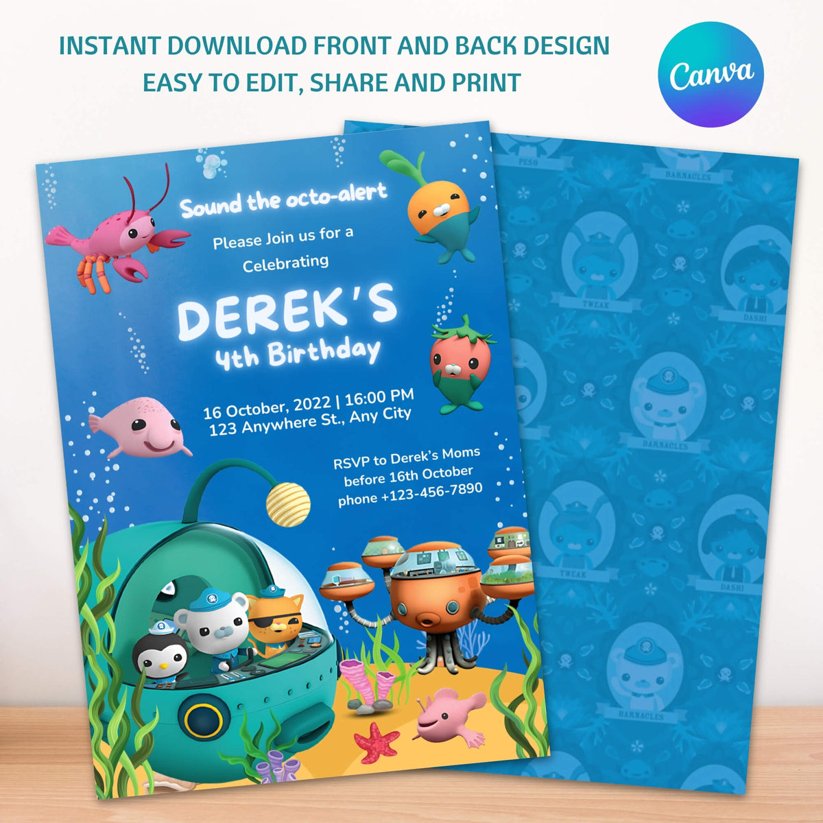 Octonauts Birthday Invitation | Underwater Ocean Theme | Editable Canva Template | Instant Download
